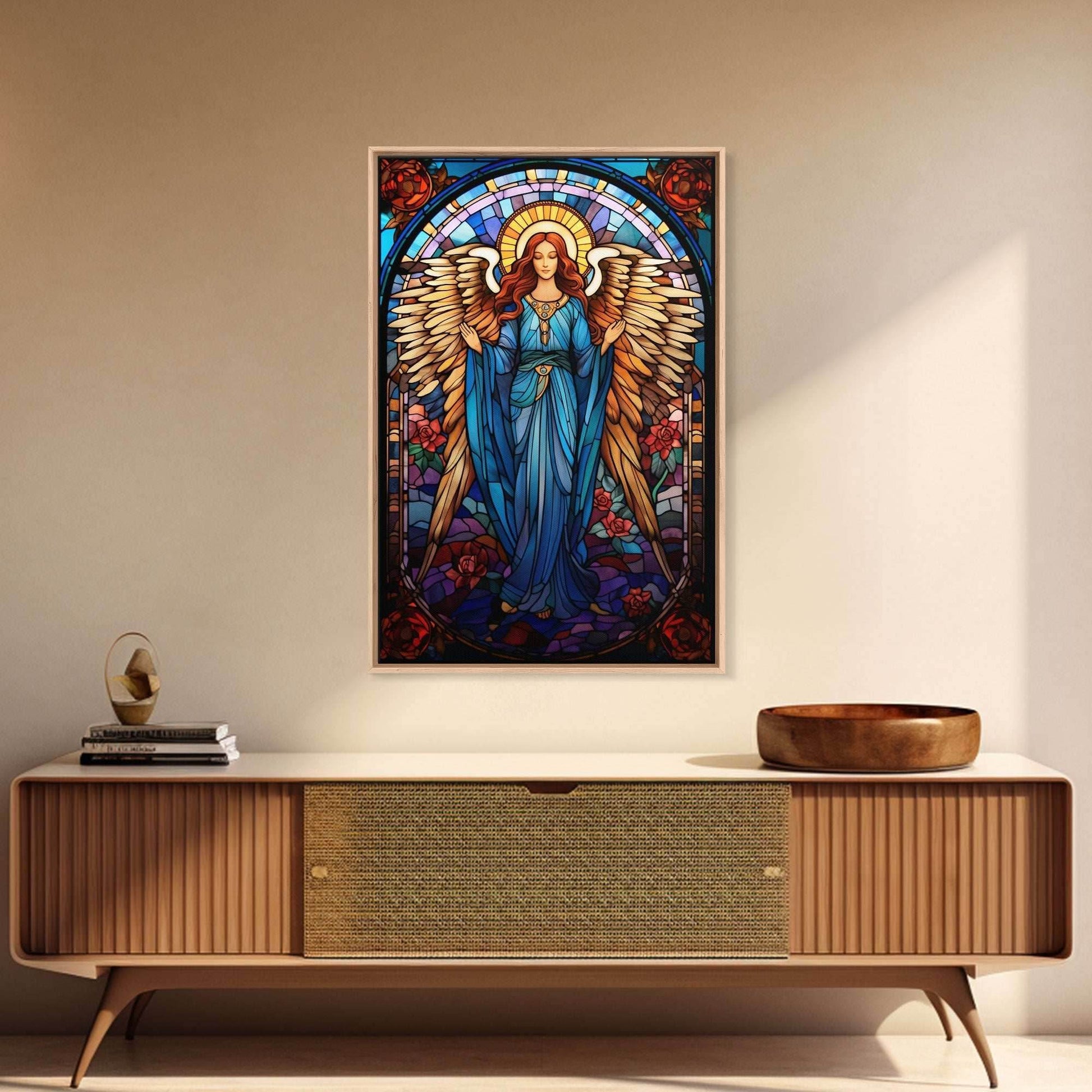 Angel, Fantasy Artwork Canvas Print, Wall Hanging, Portrait Art, Stained Glass Art, Mystical Wall Art, Tiny House Decor, Gift For Women - 8x12 Inches / Gallery Wrap Canvas - Ready To Hang