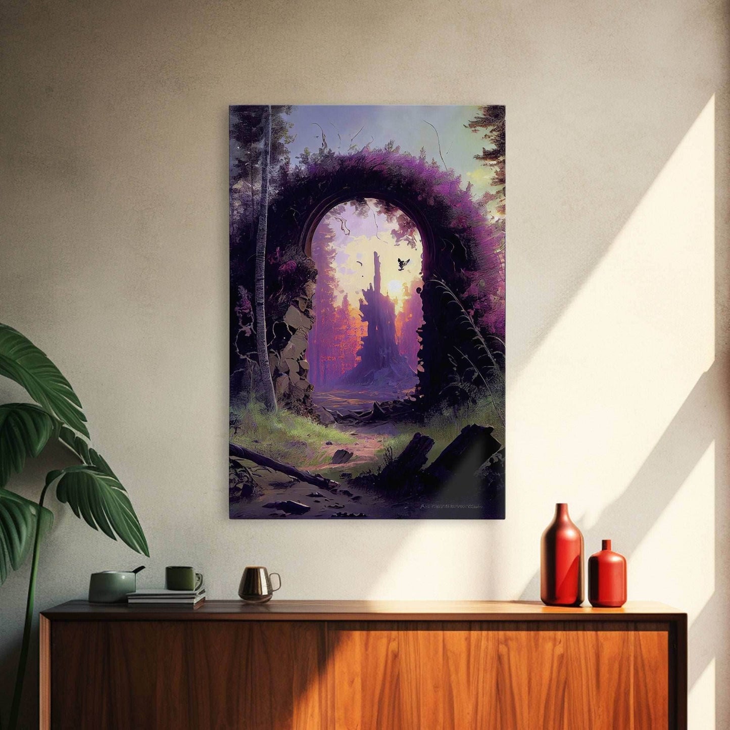 Portal to another world, purple fantasy art, watercolor, RPG concept art, framed canvas print - 8x12 Inches / Gallery Wrap Canvas - Ready To Hang