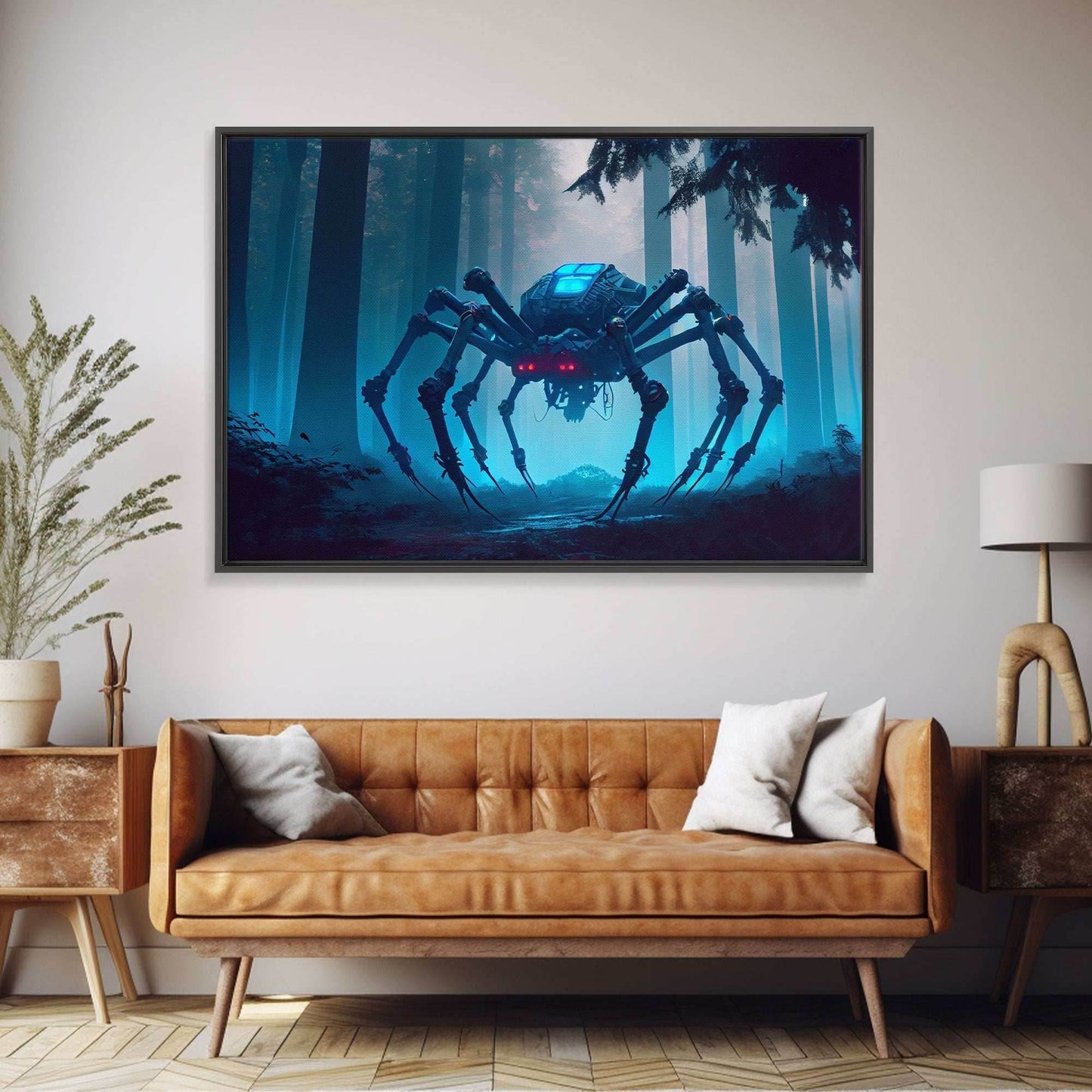 Cyborg Spider, Scifi Fantasy horror art, robot spider on the hunt, framed canvas print - 8x12 Inches / Gallery Wrap Canvas - Ready To Hang