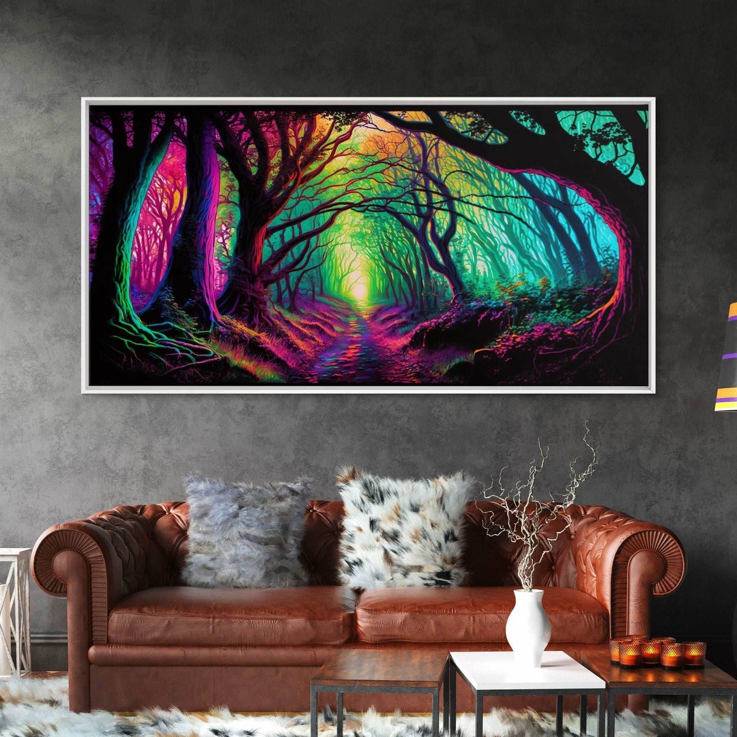 The Secret Grove, Fantasy Art, Pop Art Forest Landscape, Framed Canvas Print, Colorful Forest Painting, Living Room Art - 10x20 Inches / Gallery Wrap Canvas - Ready To Hang