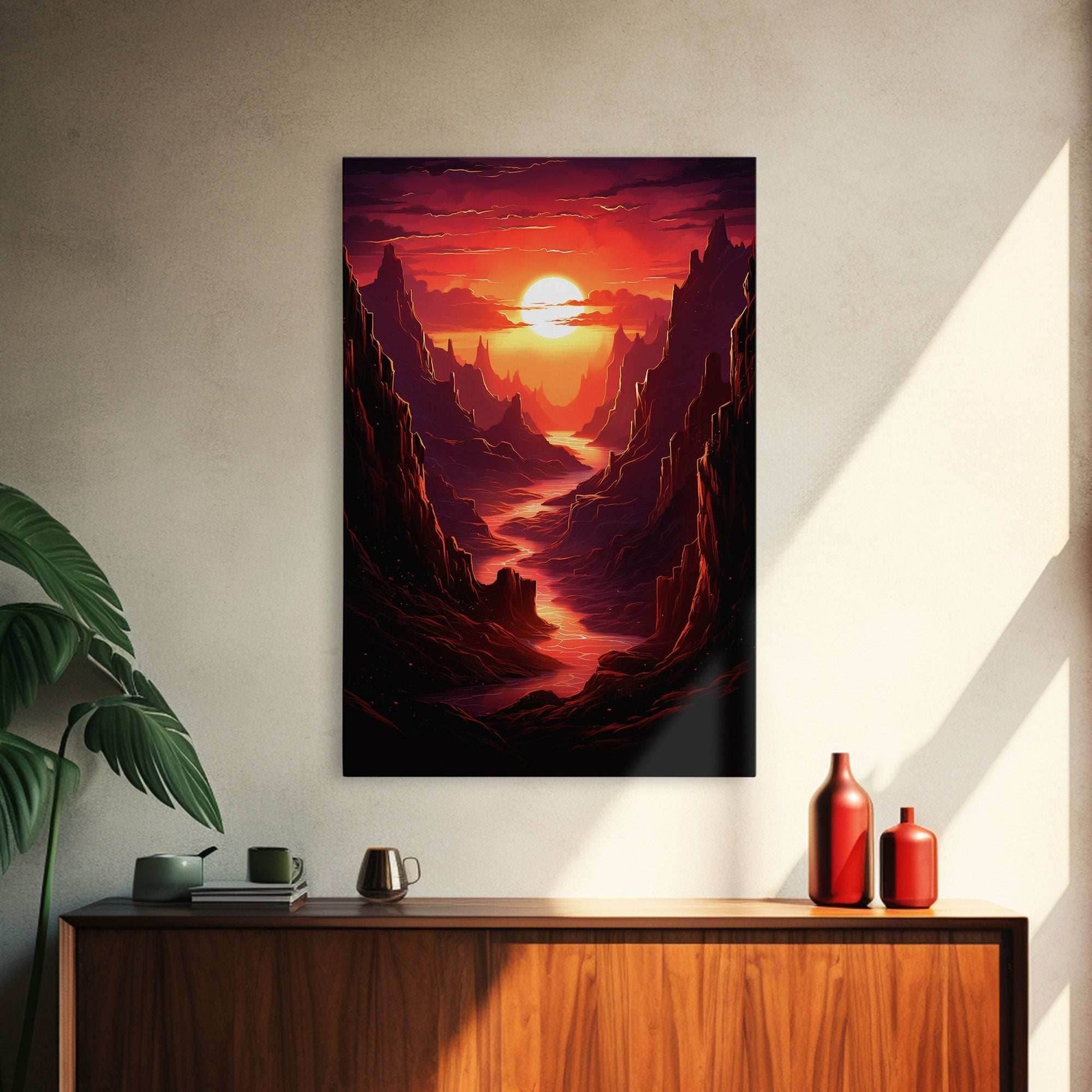 Sunset Wall Art, Fantasy Artwork, River Wall Print, Landscape Wall Art, Canvas Print, Wall Art, Vertical Art, Ranch Decor, Farmhouse Art - 8x12 Inches / Gallery Wrap Canvas - Ready To Hang