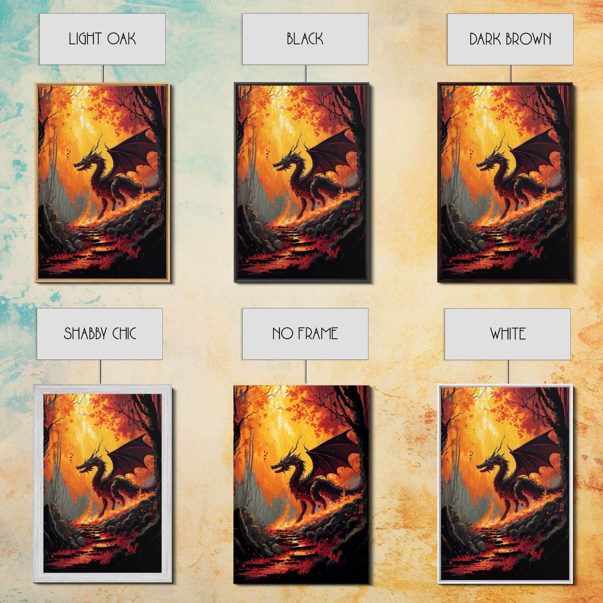 Fiery Dragon Burning Down Forest Canvas Print - Mystical Fantasy Wall Art Home Decor Artwork - 8x12 Inches / Gallery Wrap Canvas - Ready To Hang