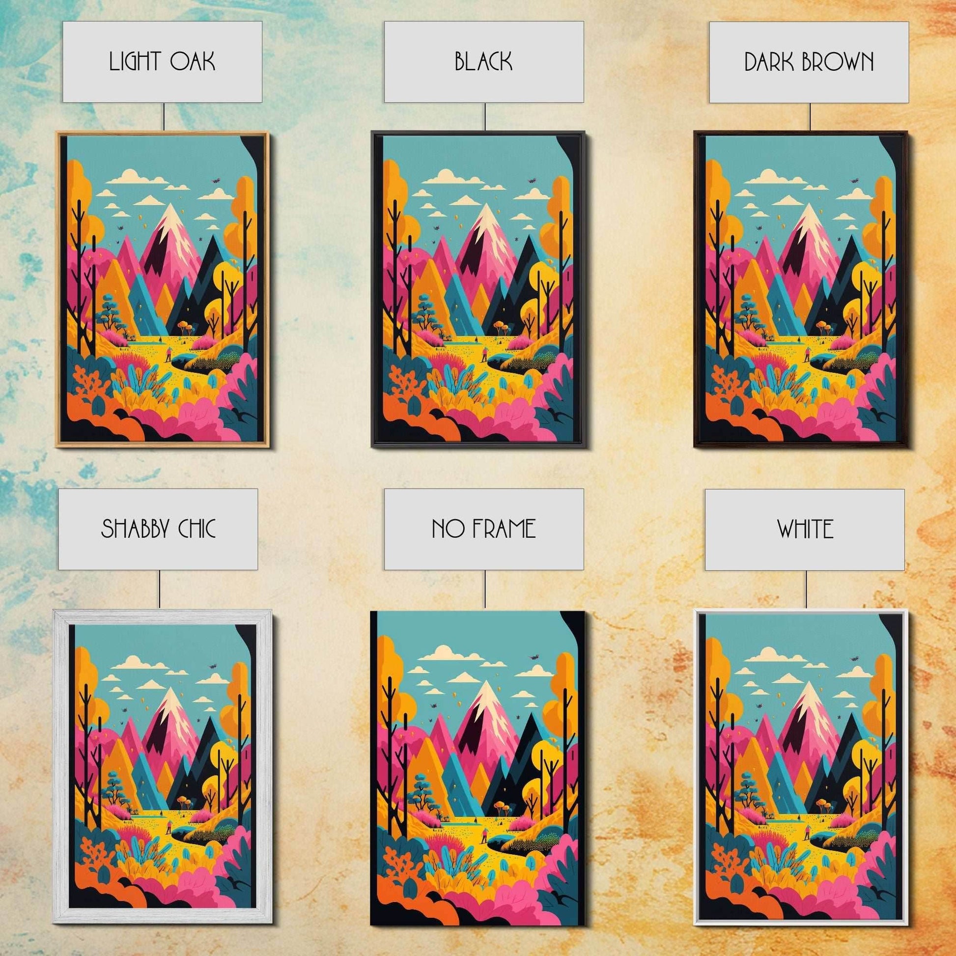 Trendy Pop Art, Surreal / Abstract Mountain Landscape, Fantasy Decor, Framed Canvas Print - 8x12 Inches / Gallery Wrap Canvas - Ready To Hang