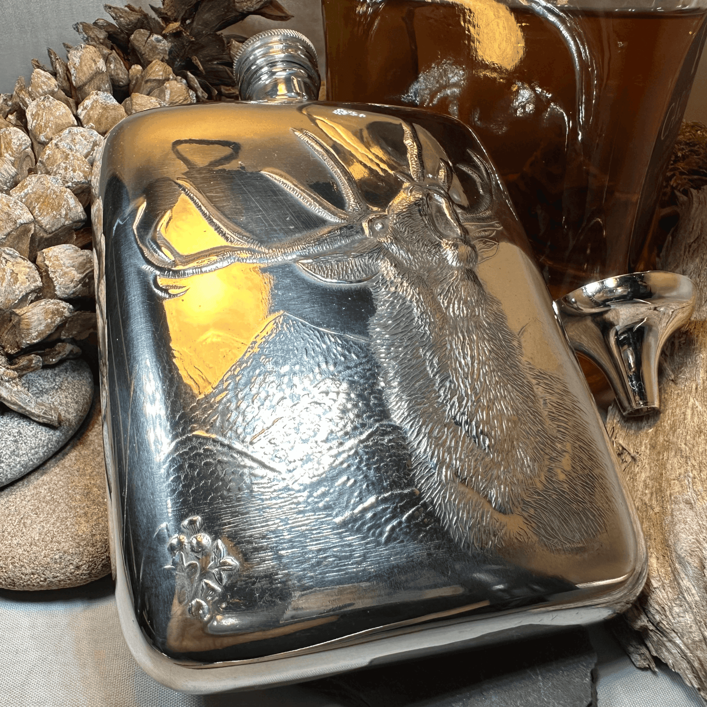 Roaring Stag Pewter Hip Flask - 