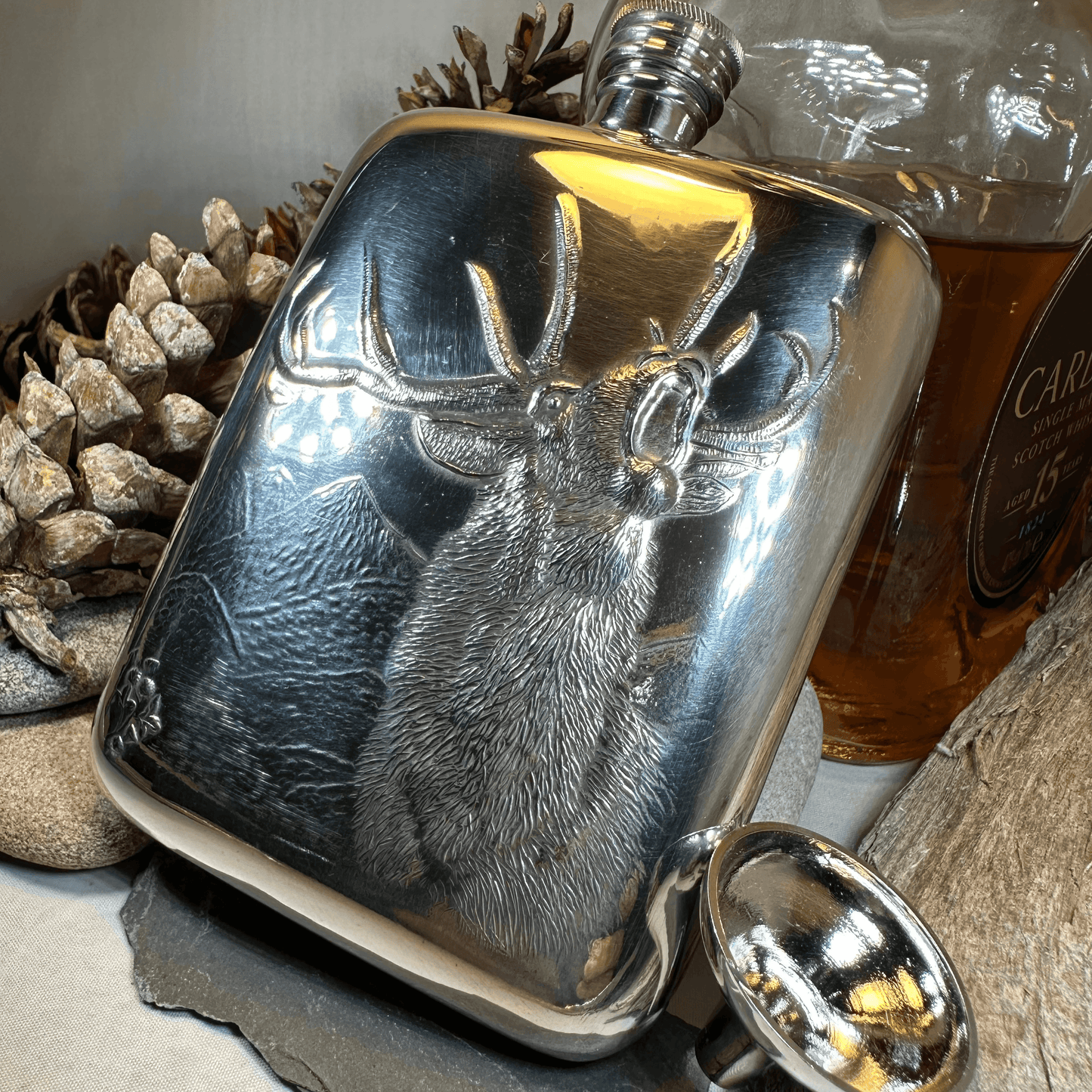 Roaring Stag Pewter Hip Flask - 