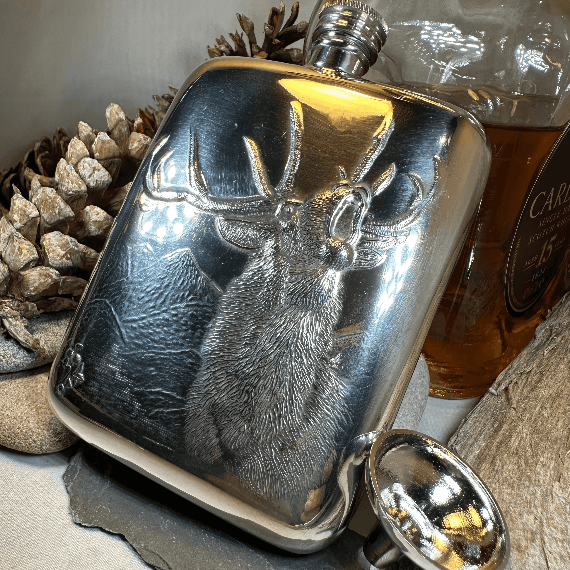 Roaring Stag Pewter Hip Flask - 