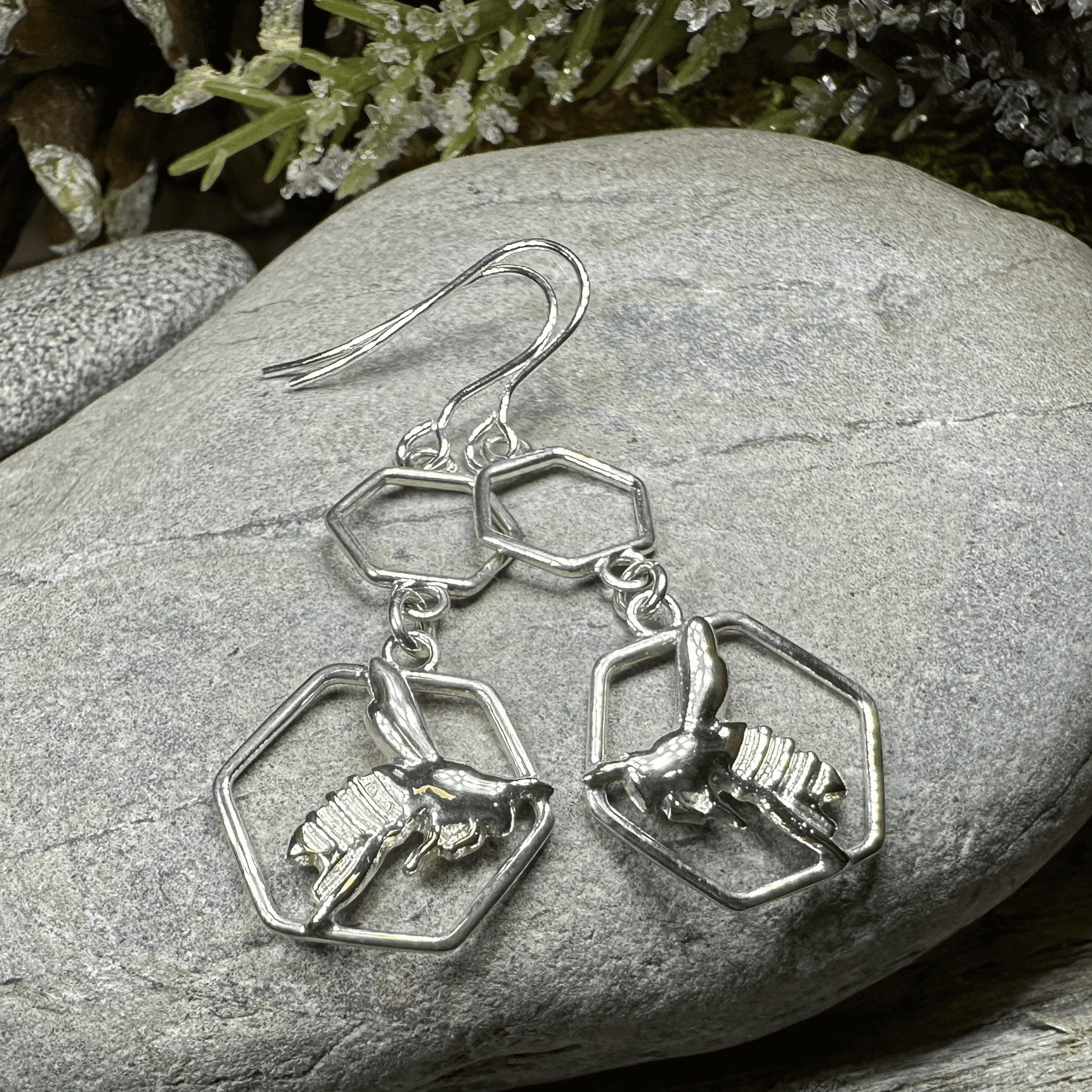 Honeycomb Bee Earrings - 