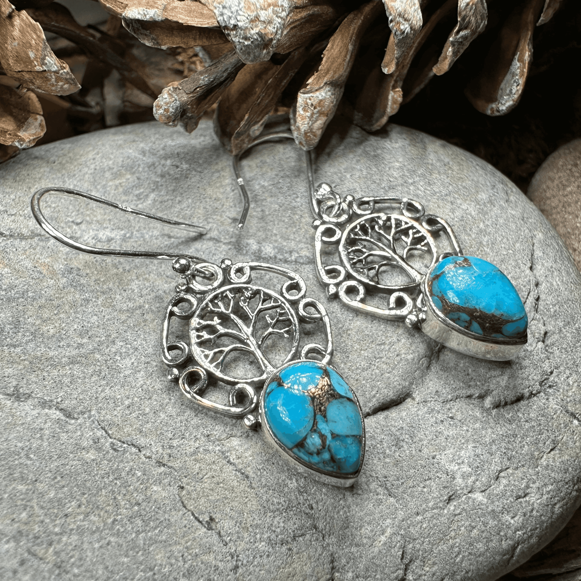 Ancient Tree of Life Earrings - Green Chalcedony