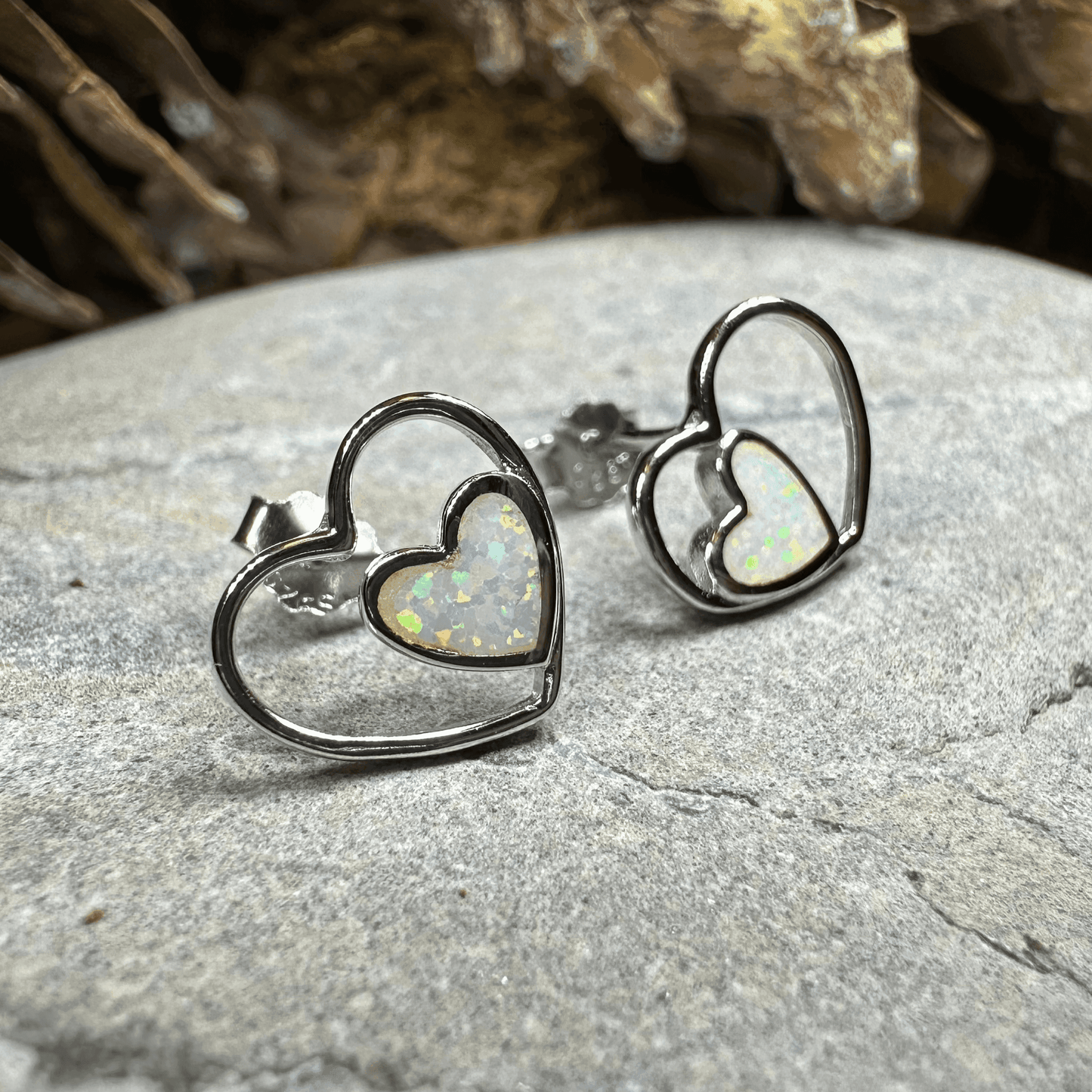 Double Heart Stud Earrings - Blue