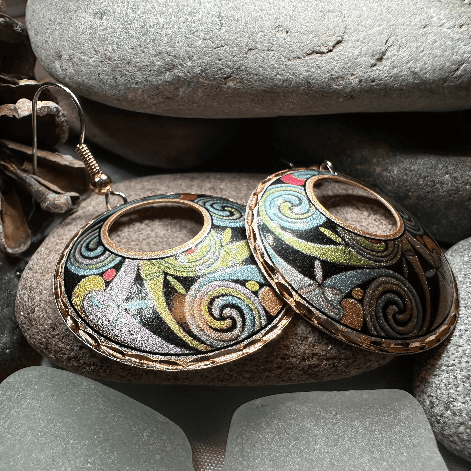 Rainswept Celtic Spiral Copper Earrings - 