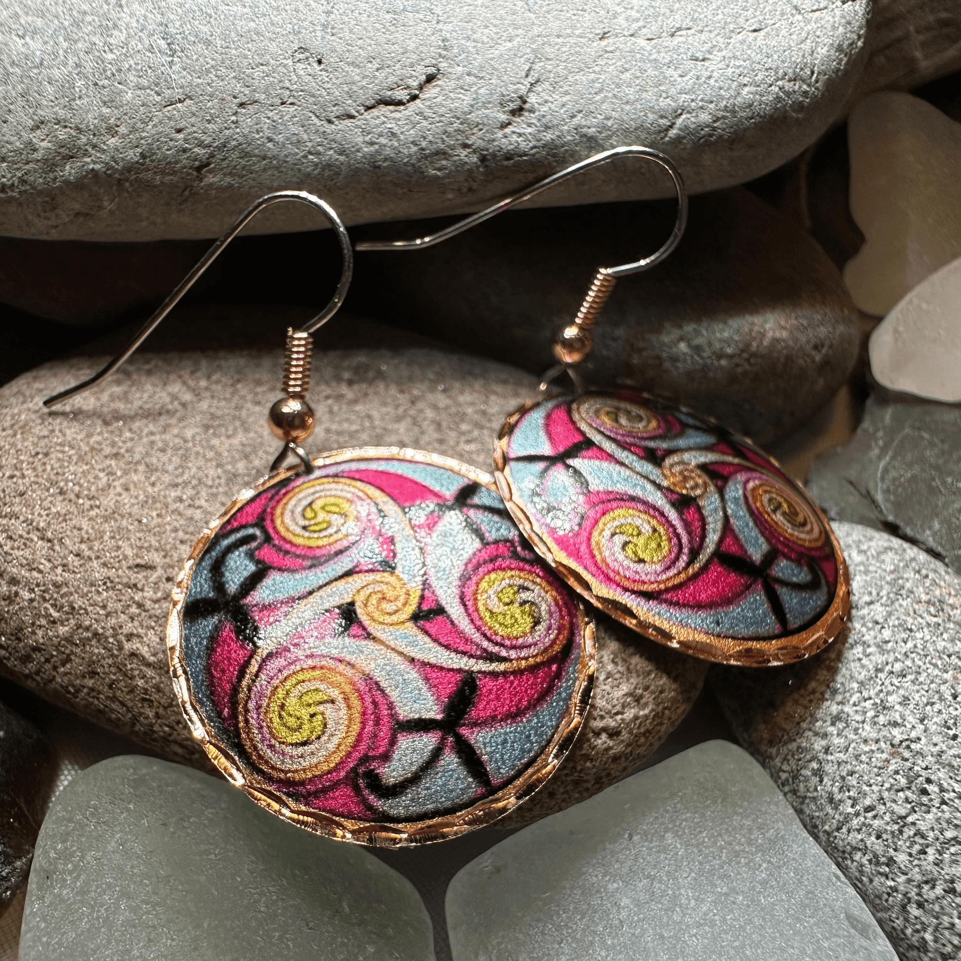 Summer Solstice Celtic Spiral Copper Earrings - 