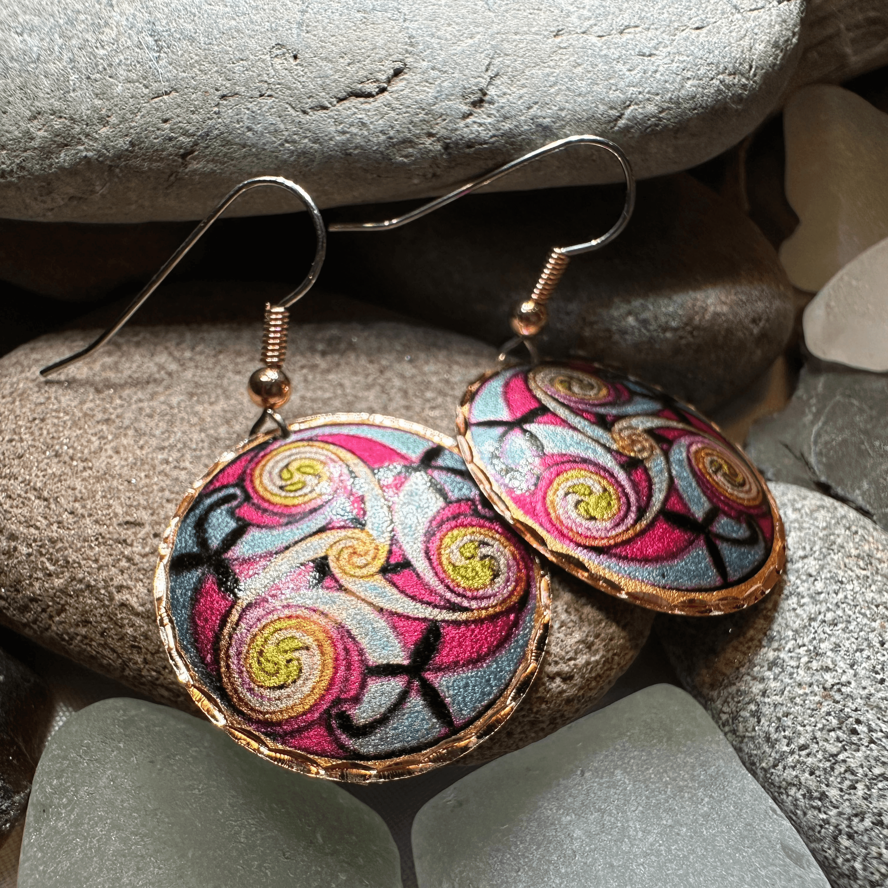 Summer Solstice Celtic Spiral Copper Earrings - 