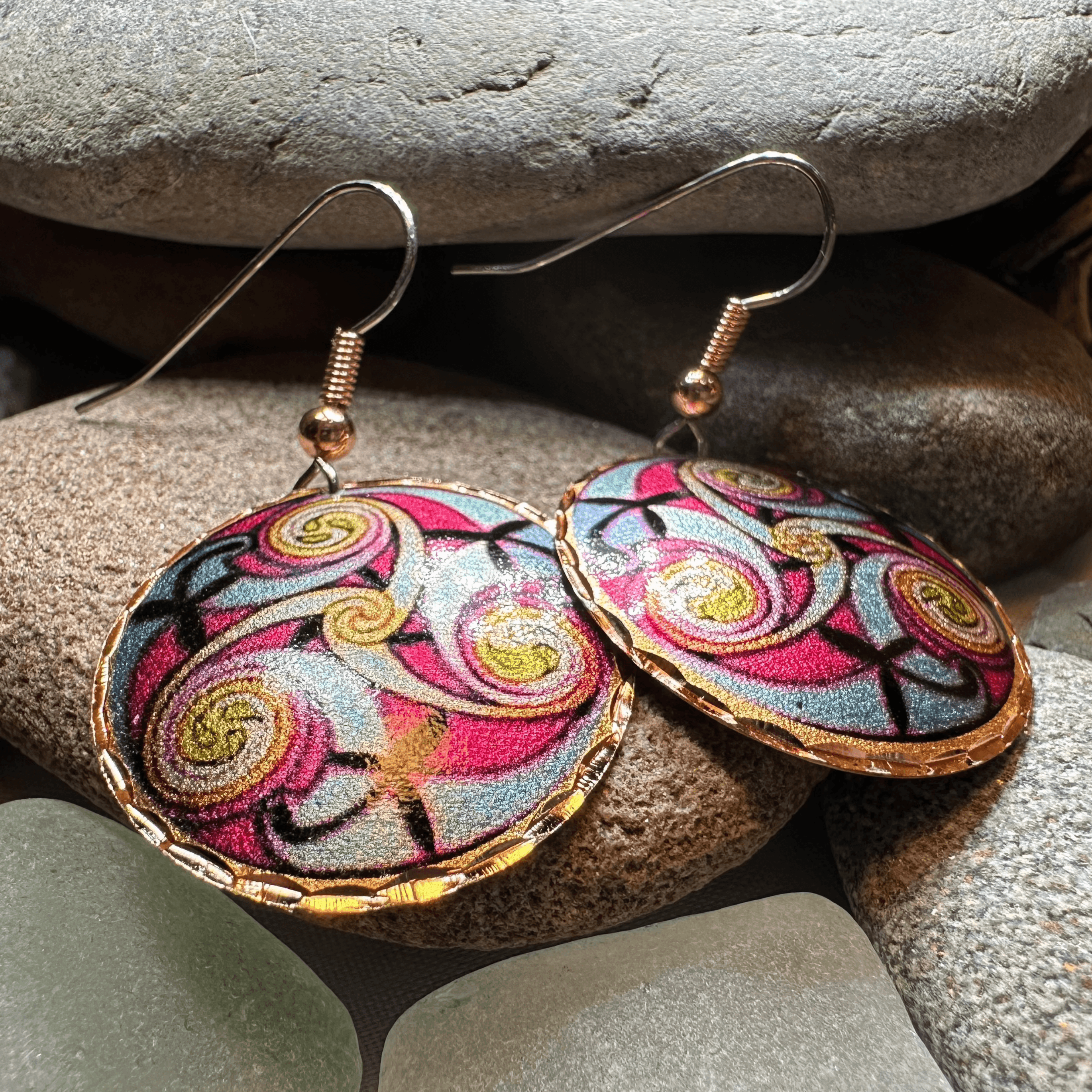 Summer Solstice Celtic Spiral Copper Earrings - 