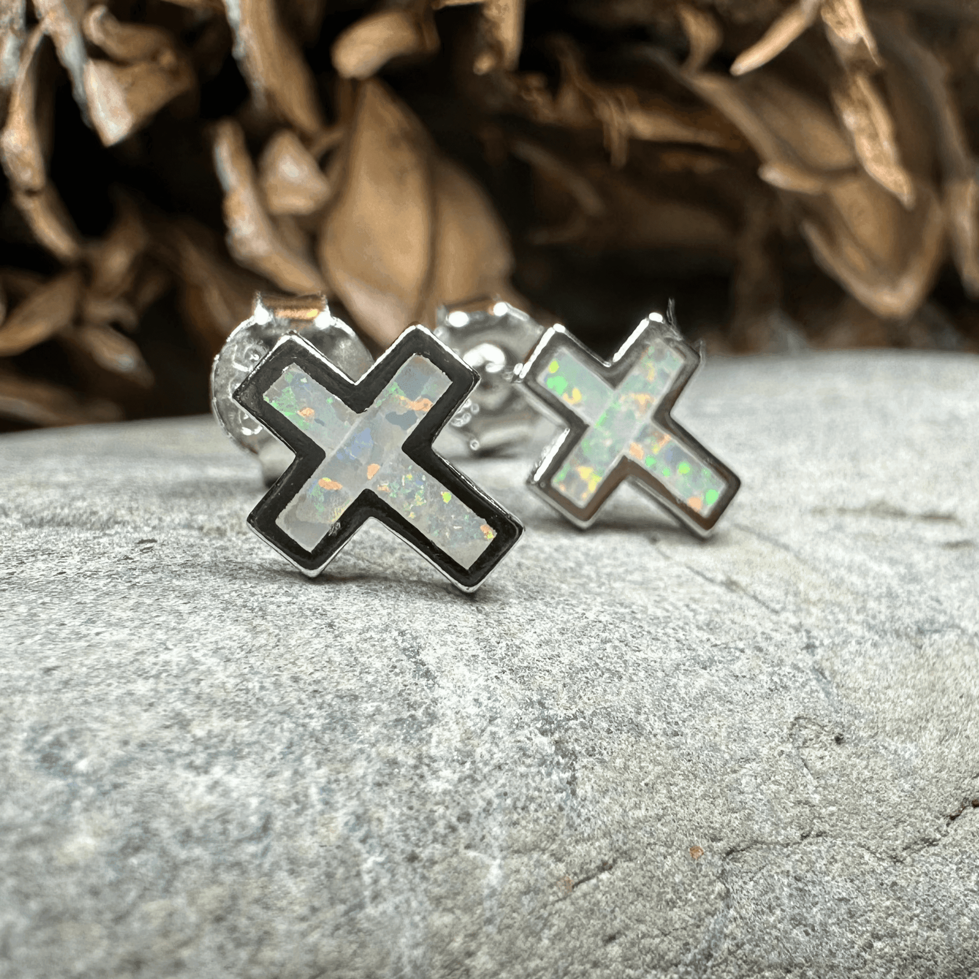 Grace Opal Cross Earrings - Gold Plate