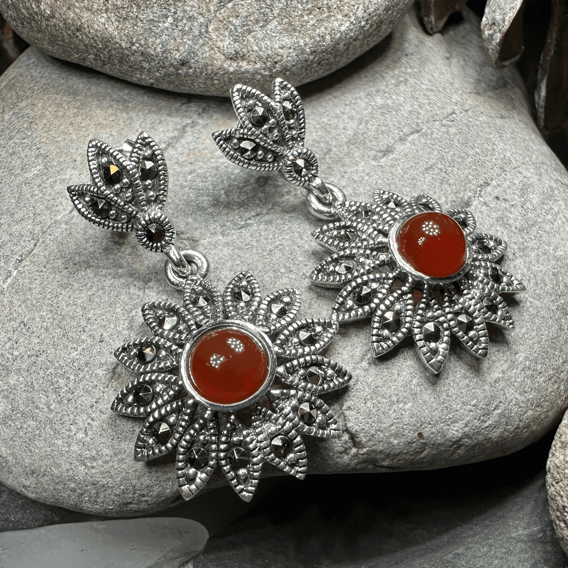 Serene Marcasite Flower Earrings - 