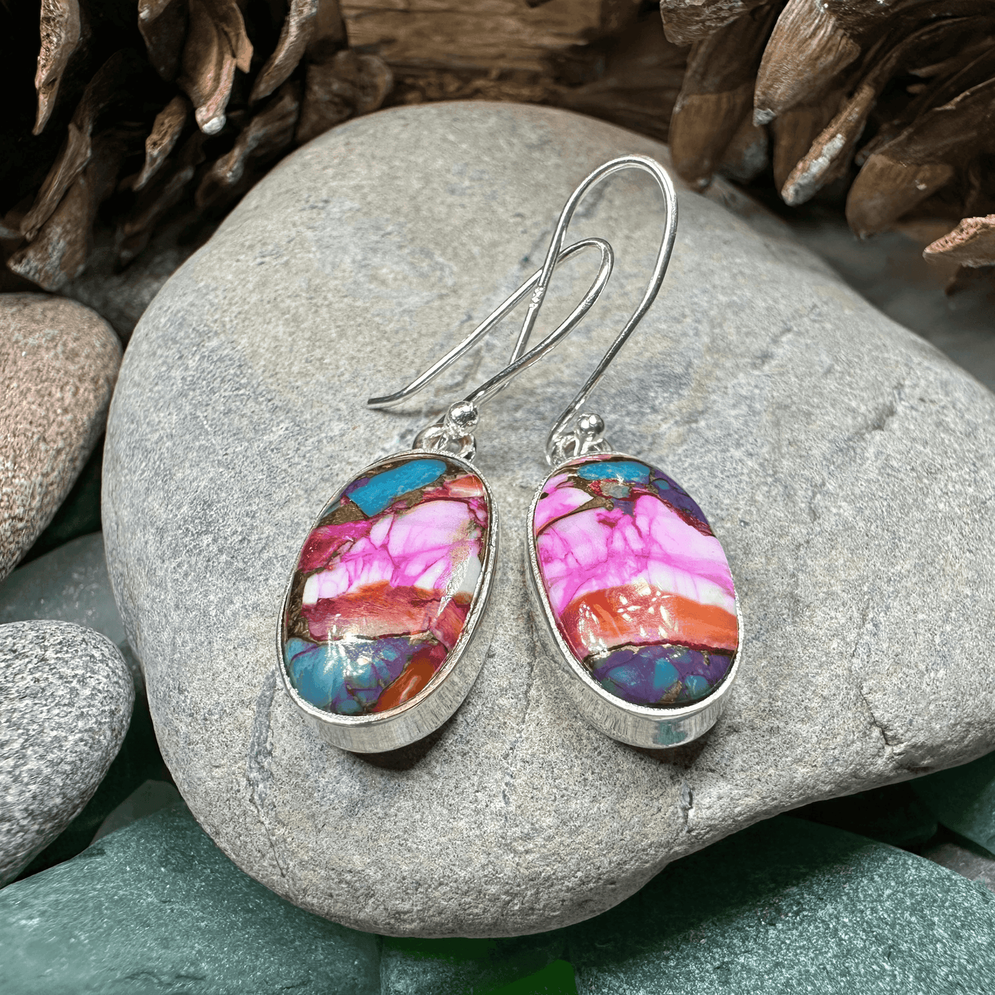 Classic Copper Turquoise Earrings - Teardrop Orange