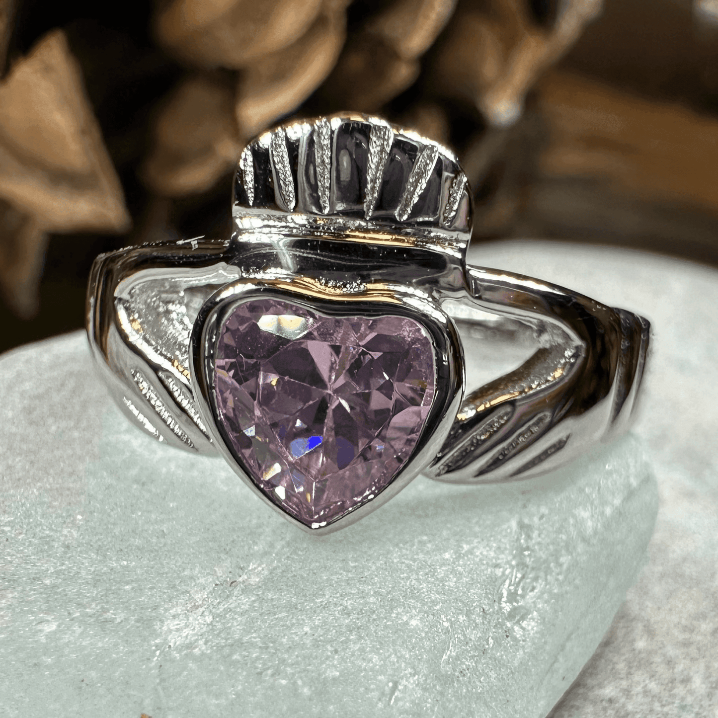 Pink Sapphire Claddagh Ring - 4