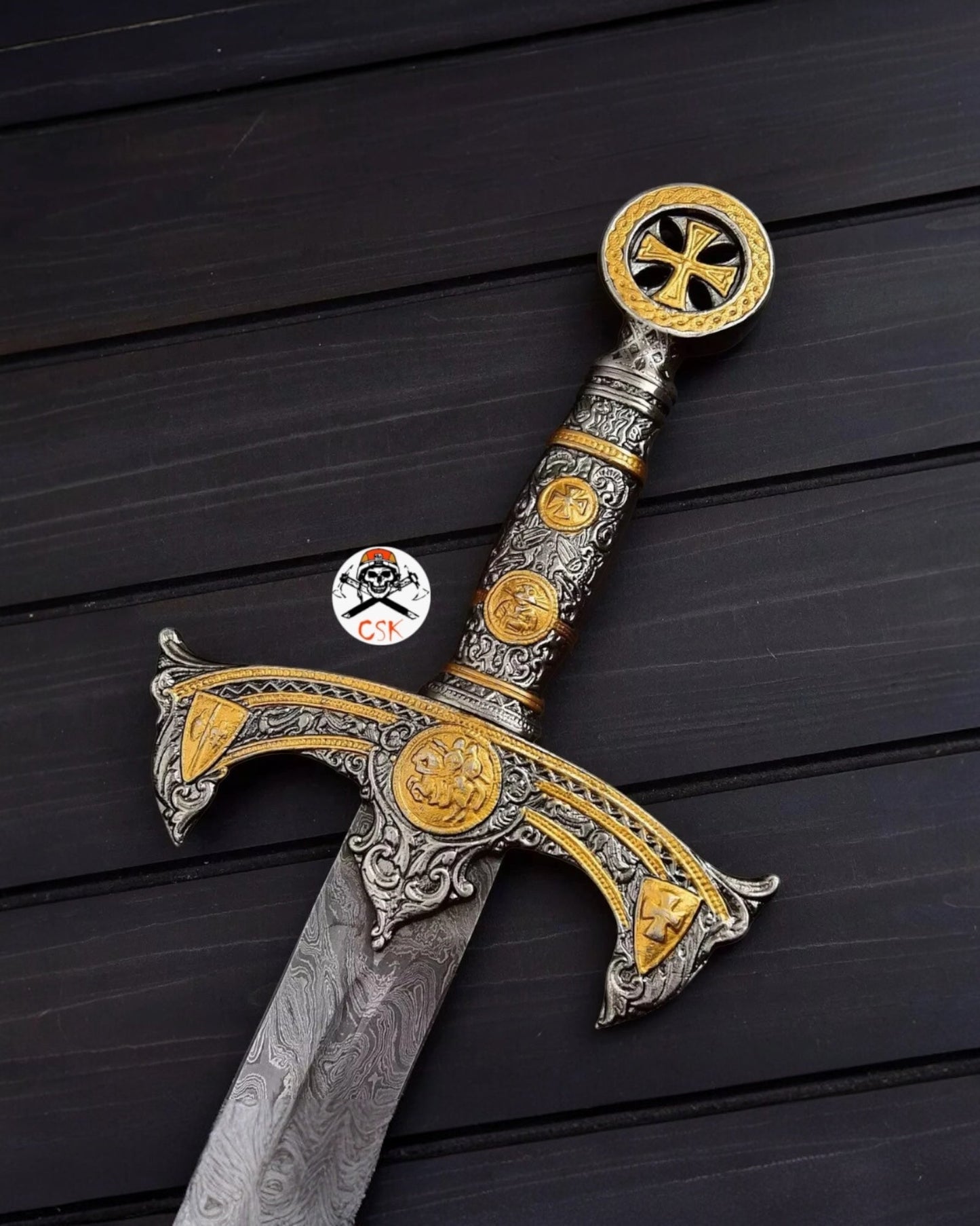 Templar Knights Sword Damascus Steel Crusader Sword Custom Hand Forged Blade