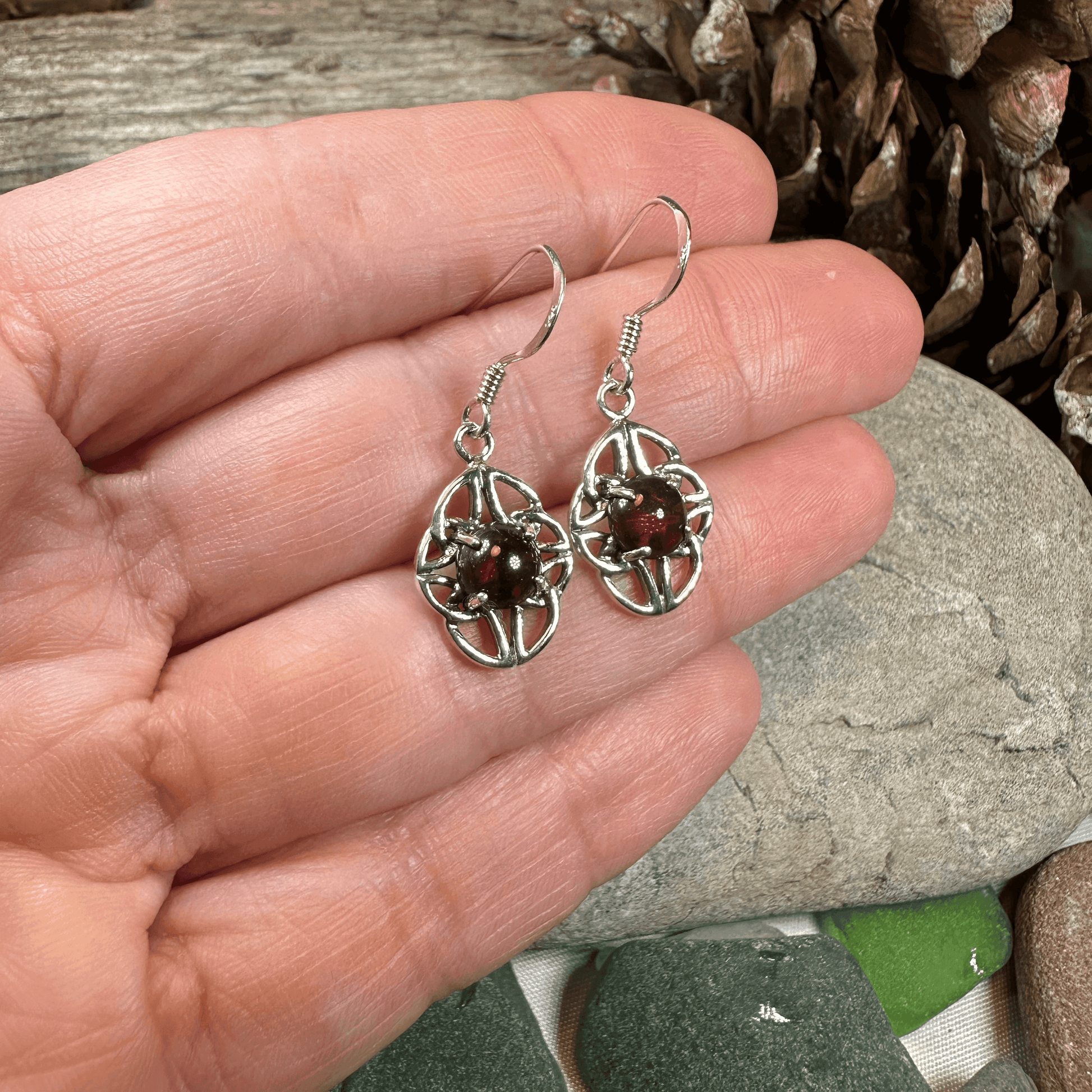 Charis Celtic Knot Earrings - Garnet
