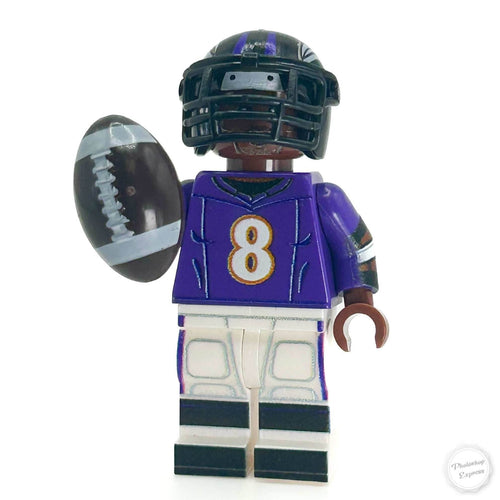 #8 QB Ravens Football Player Minifig made with LEGO parts - B3 Customs - 