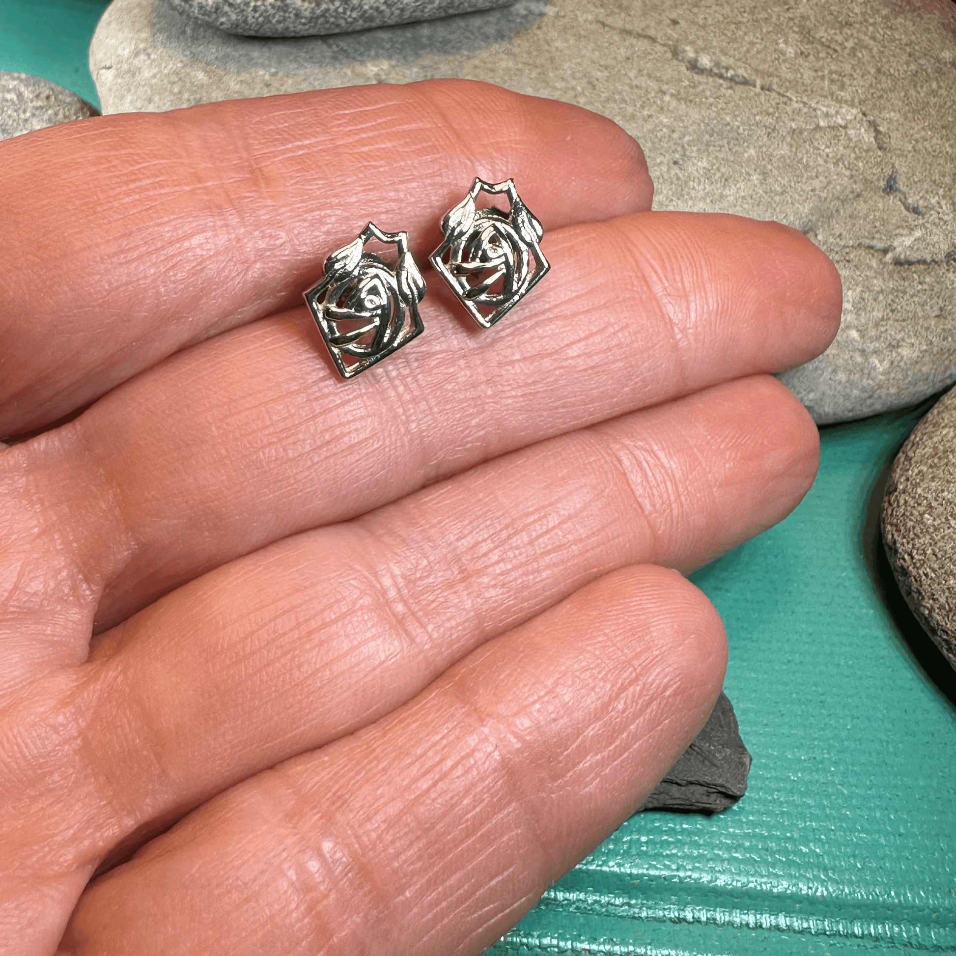 Rose Art Deco Stud Earrings - 