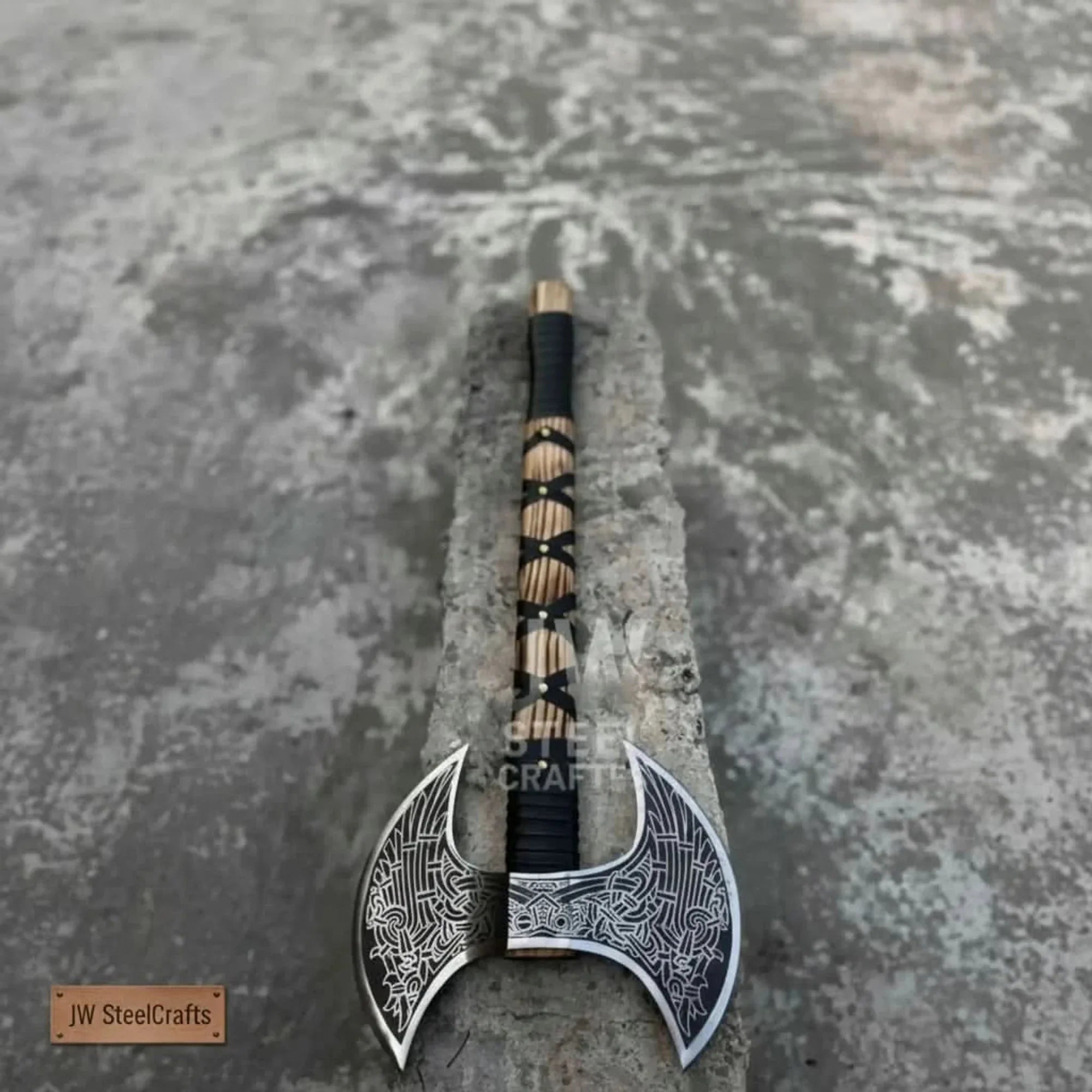 Hand-Engraved Double-Headed Nordic Inspired Decorative Axe