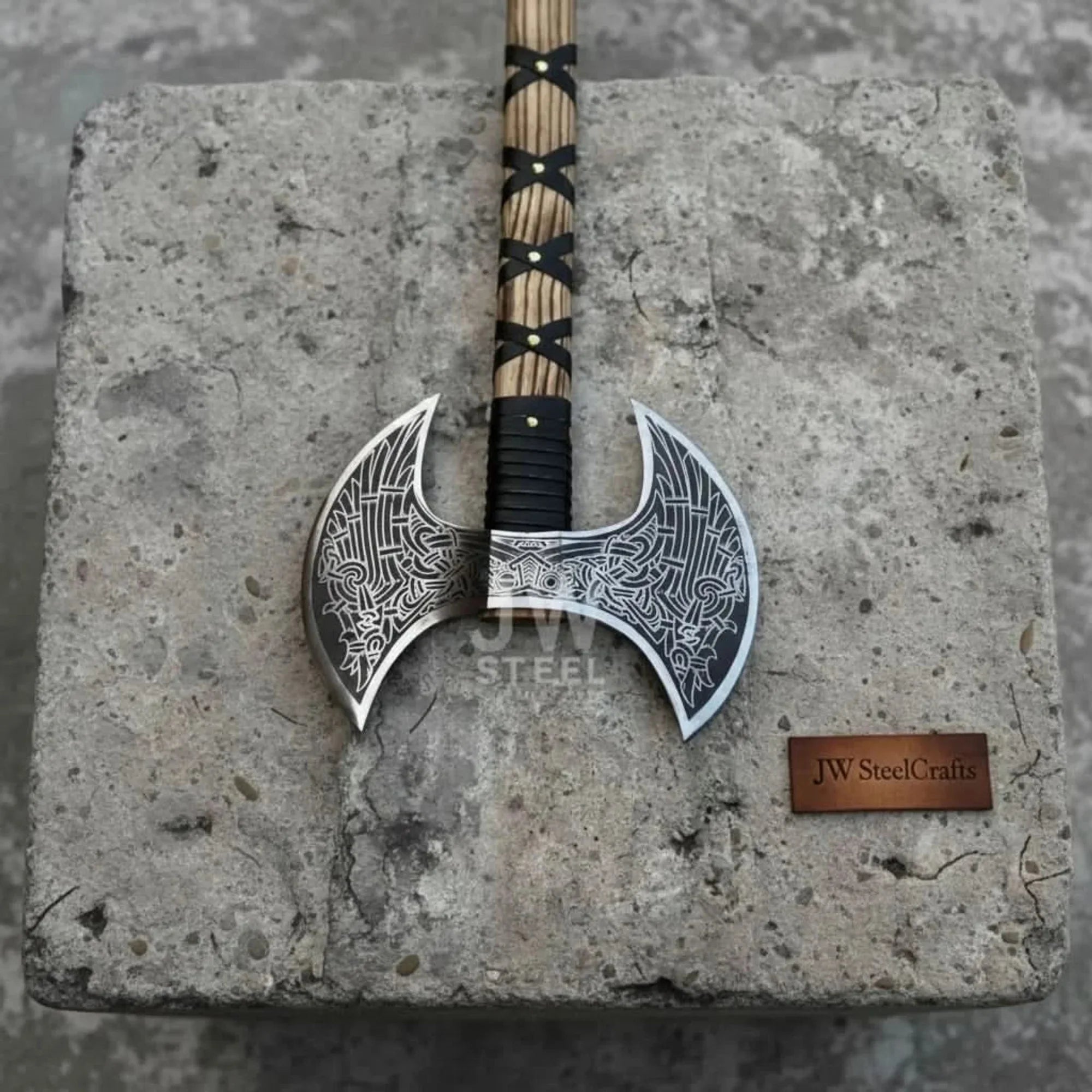 Hand-Engraved Double-Headed Nordic Inspired Decorative Axe