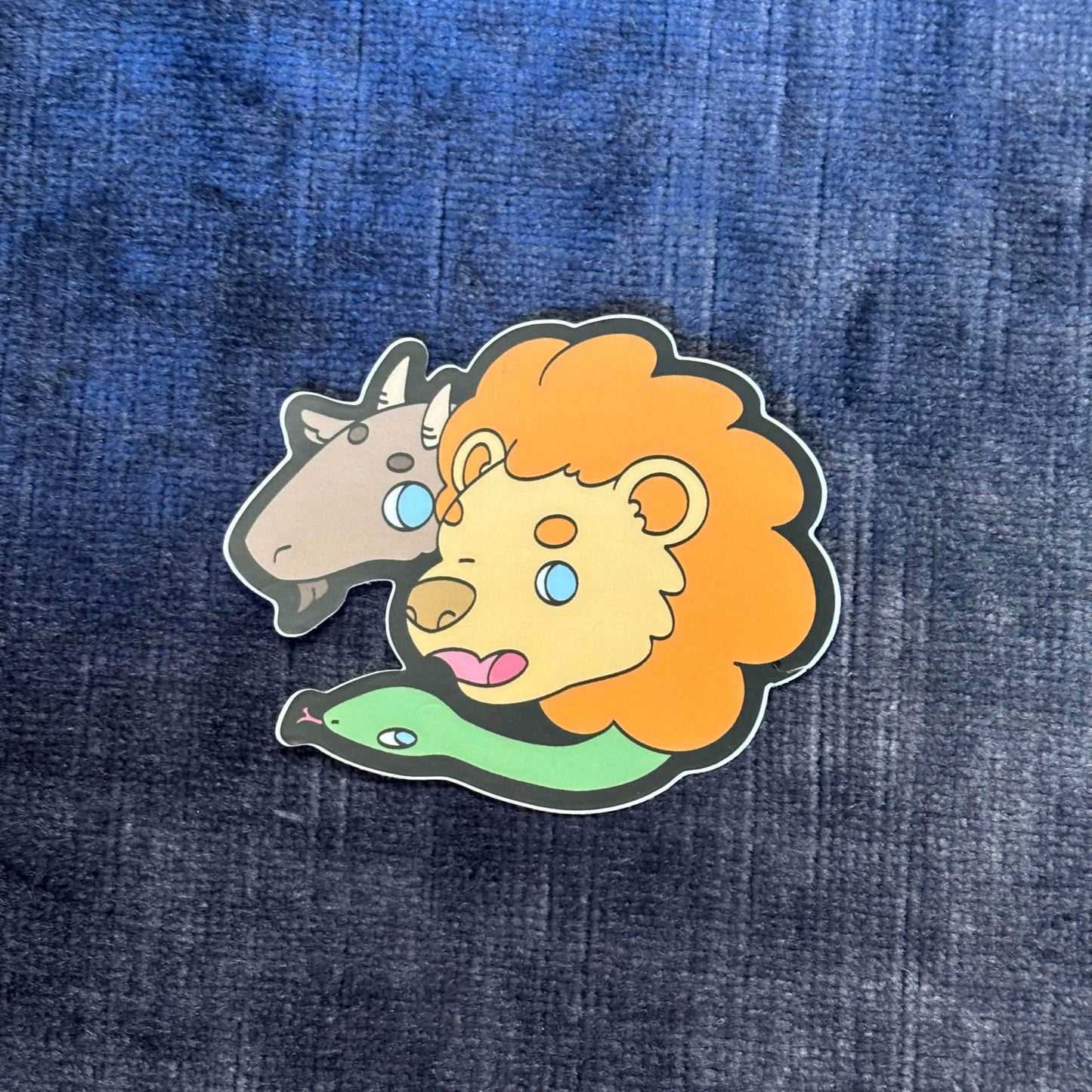 Cute Chimera Head Vinyl Sticker – Mythical Mashup in Kawaii Color - 
