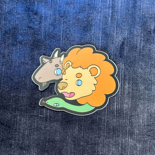Cute Chimera Head Vinyl Sticker – Mythical Mashup in Kawaii Color - 