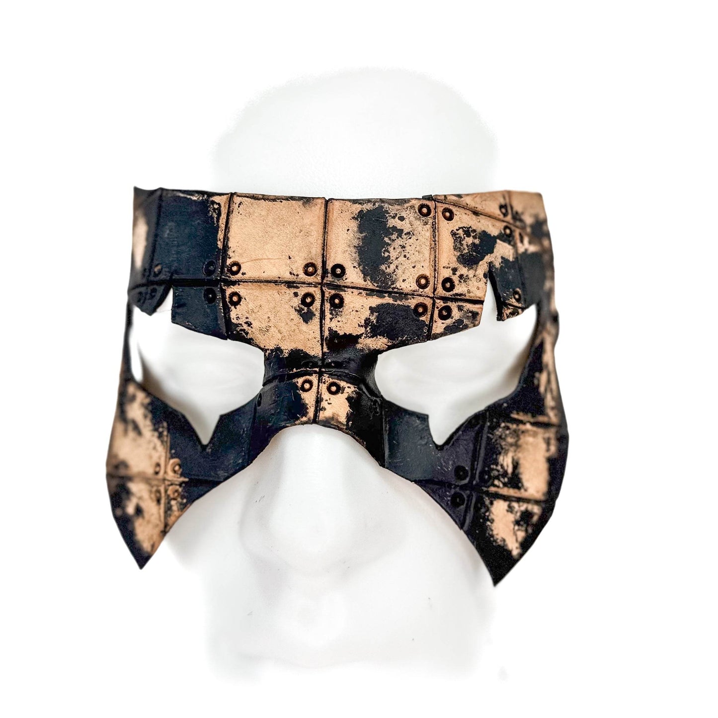 Ink Blot Handmade Genuine Leather Mask in Washed Black Paint and Nude - 