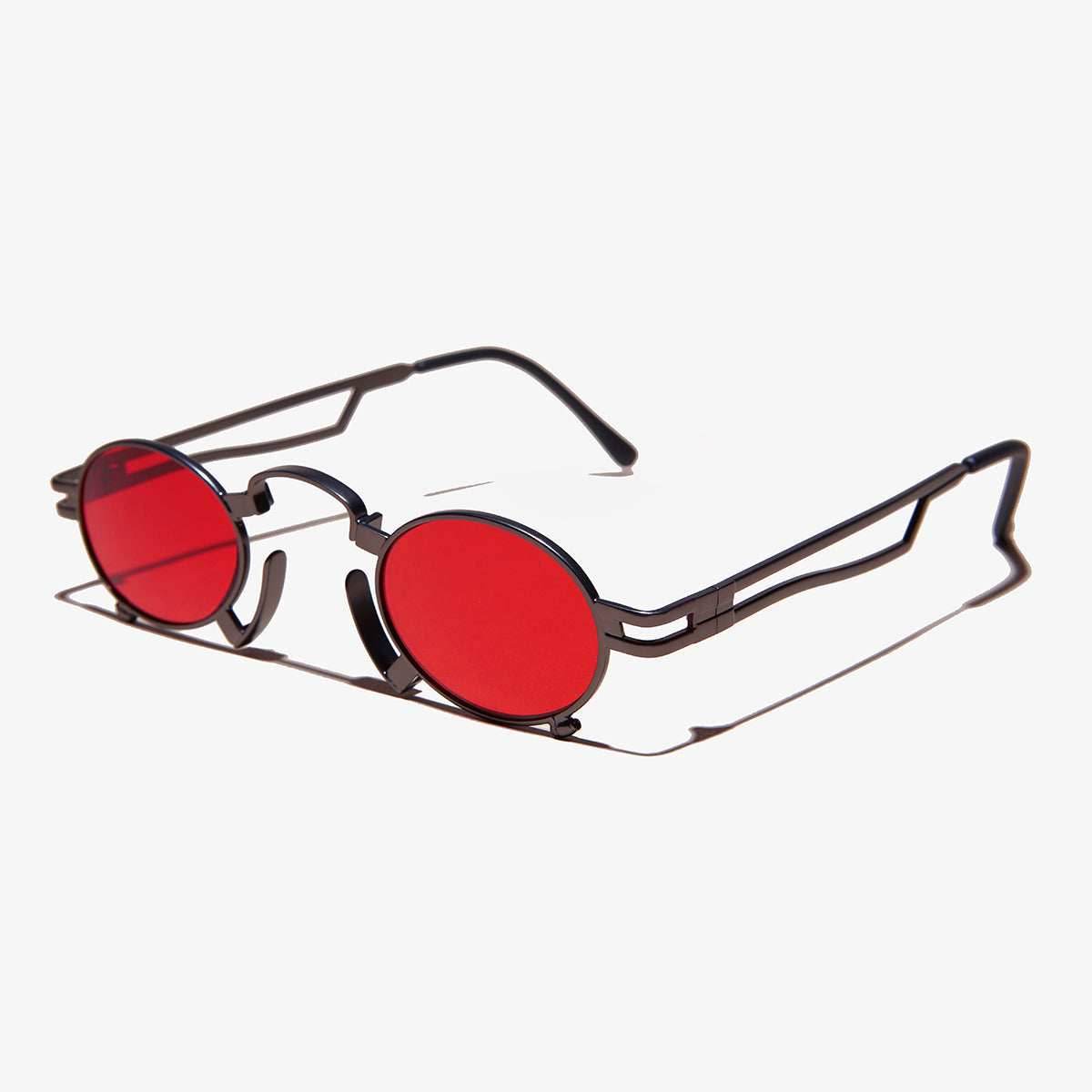 Ultimate Gunmetal Steampunk Sunglass - Jules - Gunmetal / Red Lens
