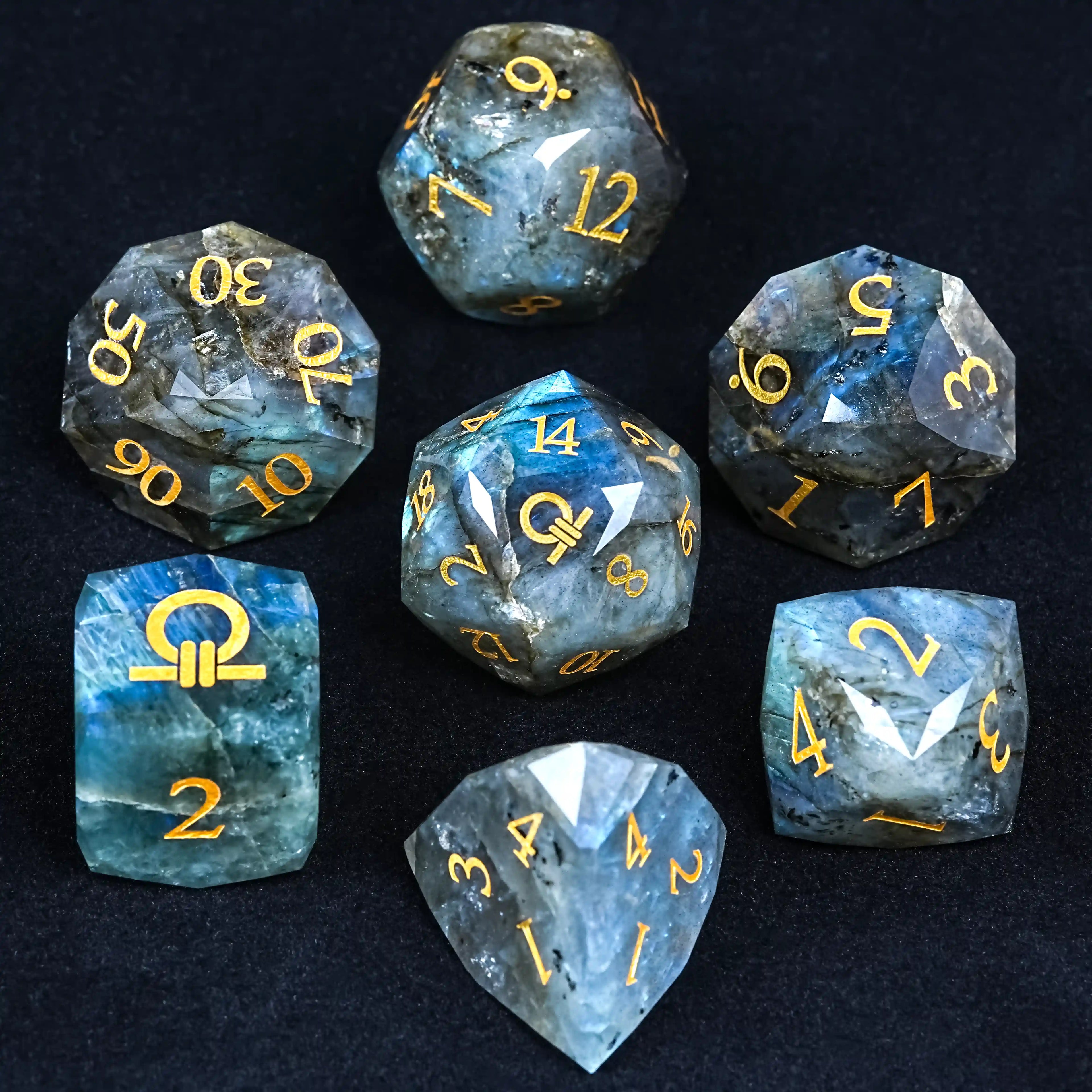 Kickstarter Dice - Natural Labradorite DND Gem Dice Set - Ring of Order