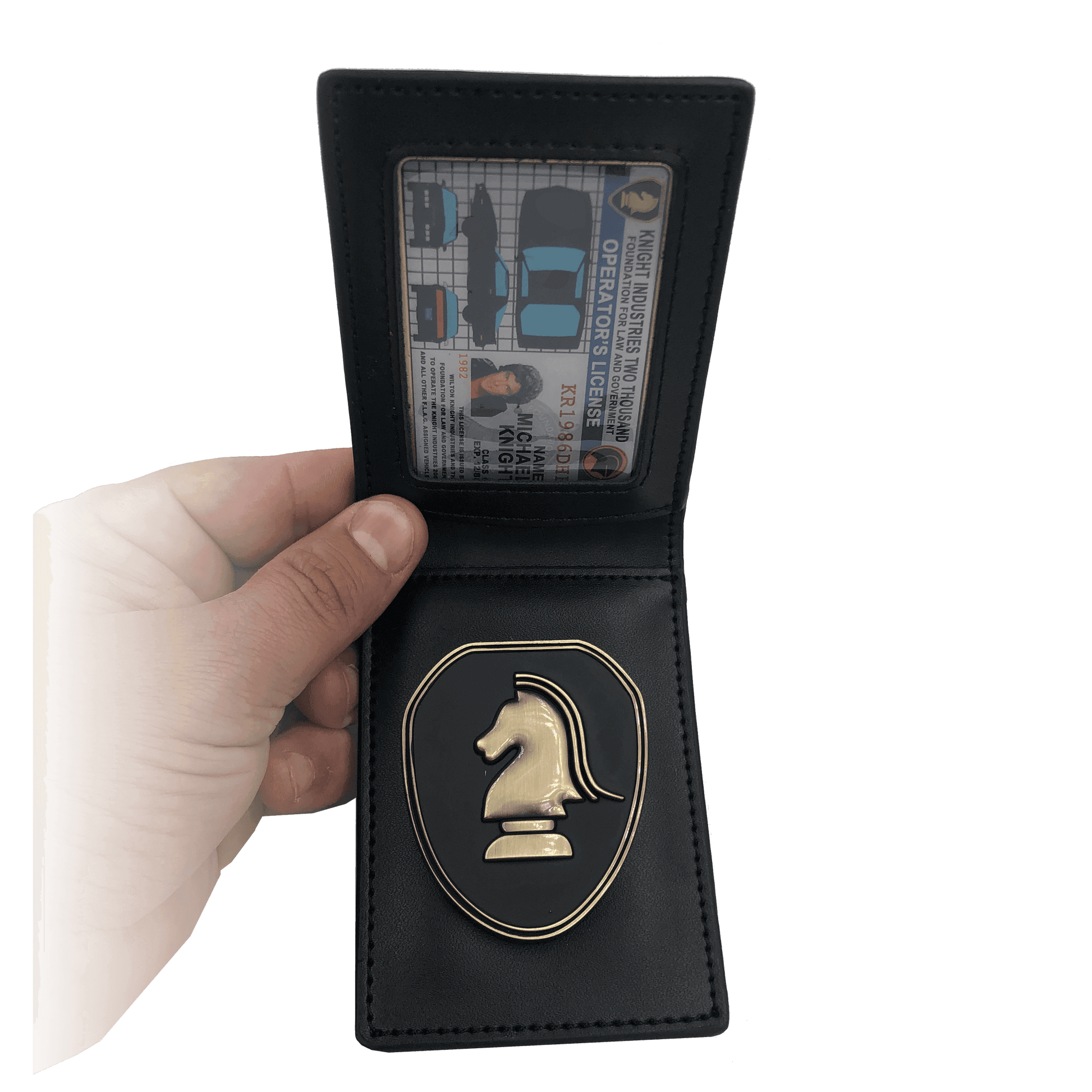 CL-HH Knight Rider in leather wallet with KITT Operator License on Metal Card (challenge coin) - 