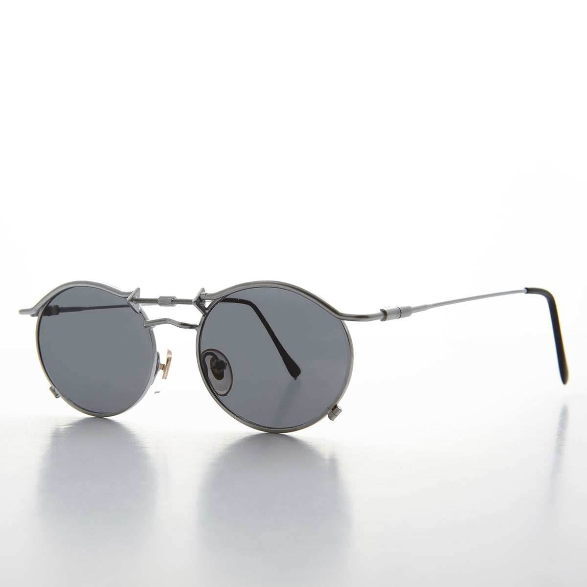 90s Oval Steampunk Sunglass Optical Quality - Lucian - Silver / Gray Lens