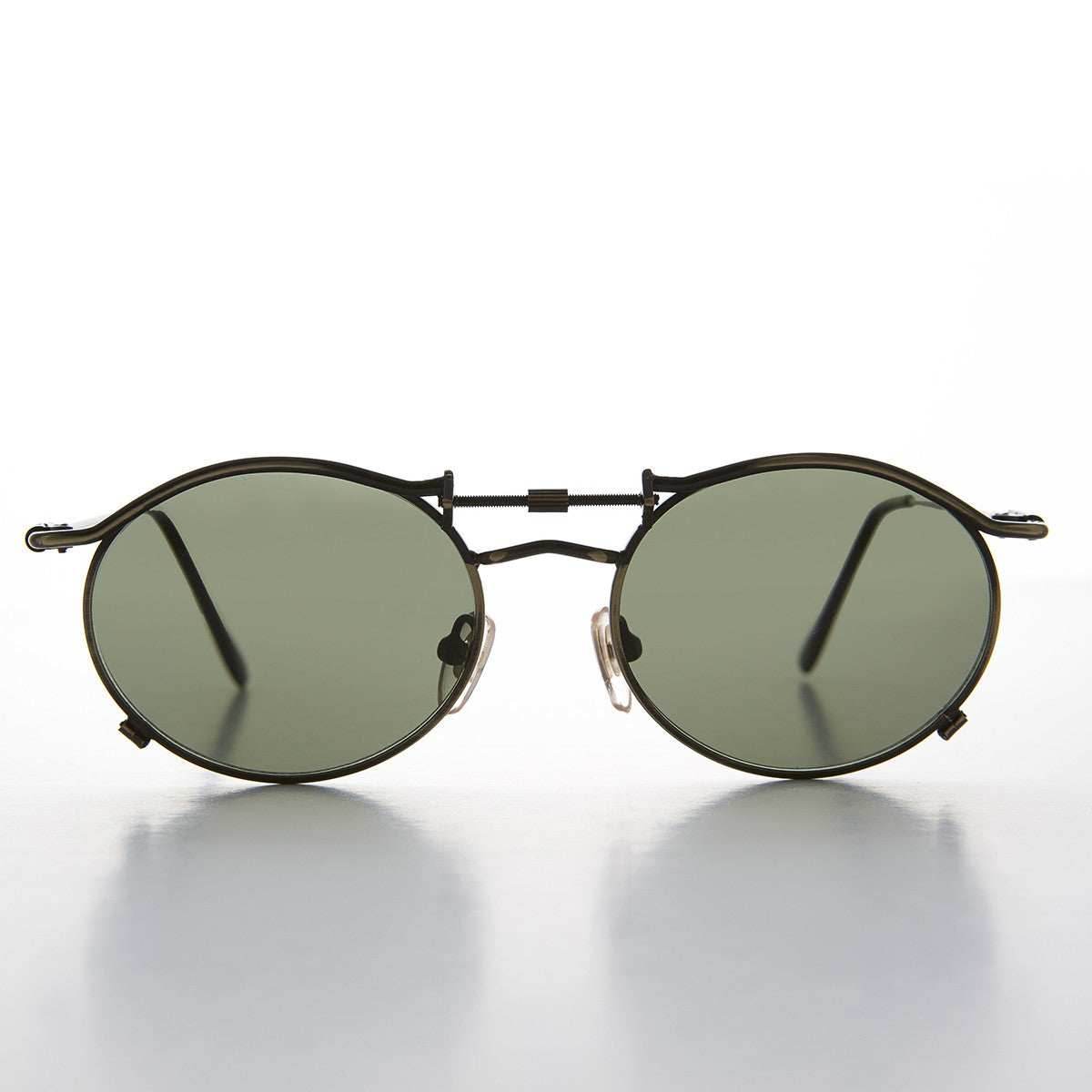 90s Oval Steampunk Sunglass Optical Quality - Lucian - Gold / Green Lens