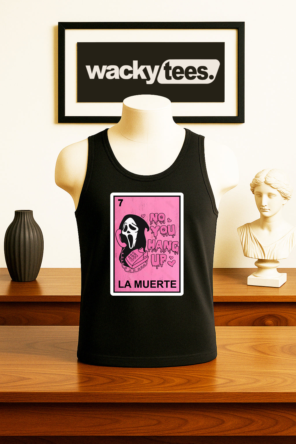 La Muerte Ghostface No You Hang up Loteria Mexican Bingo Graphic Tee Shirt