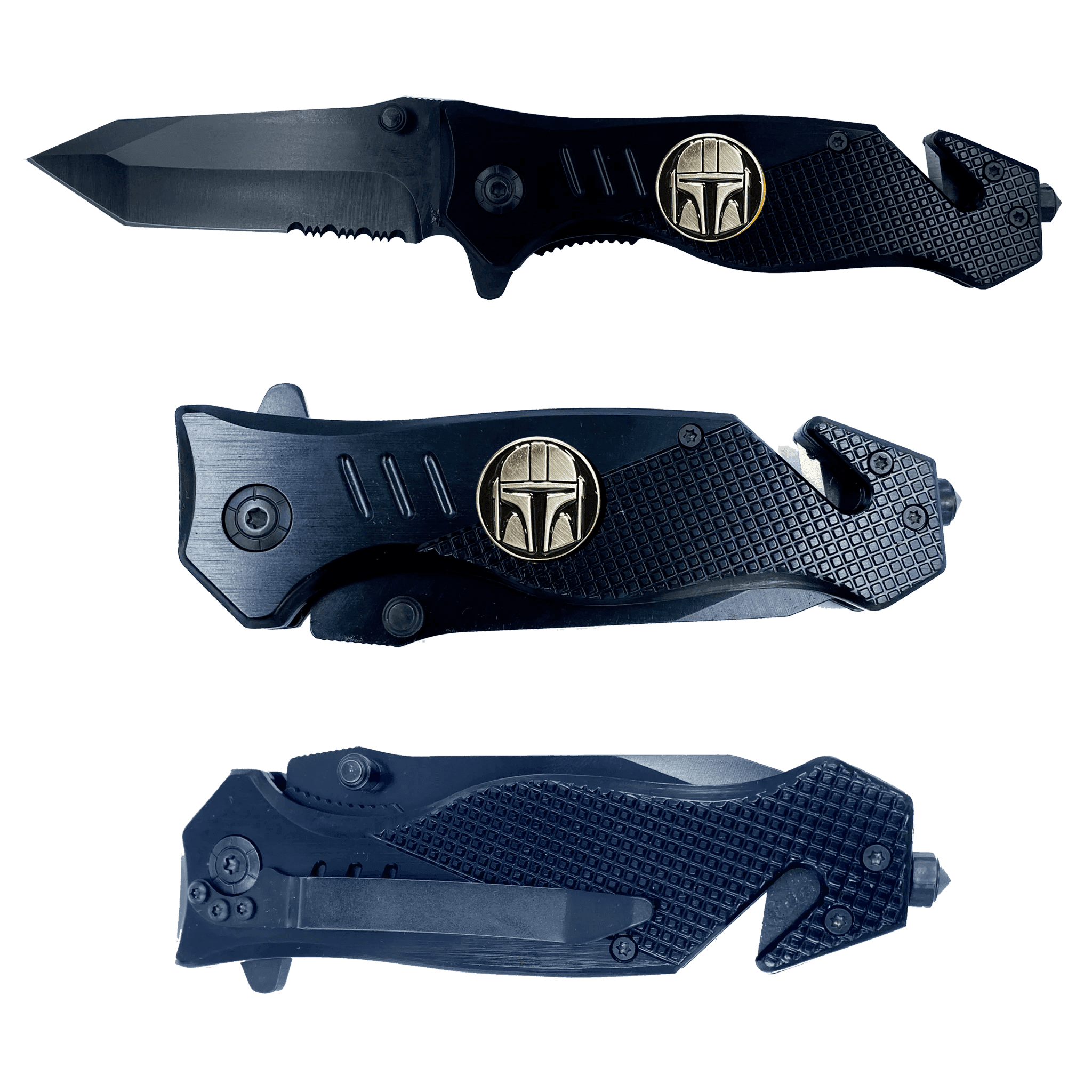 GL3-017 Mandalorian Inspired 3-in-1 Police Tactical Rescue knife tool knife Star Wars parody with Seatbelt Cutter, Steel Serrated Blade, Glass Breaker - 