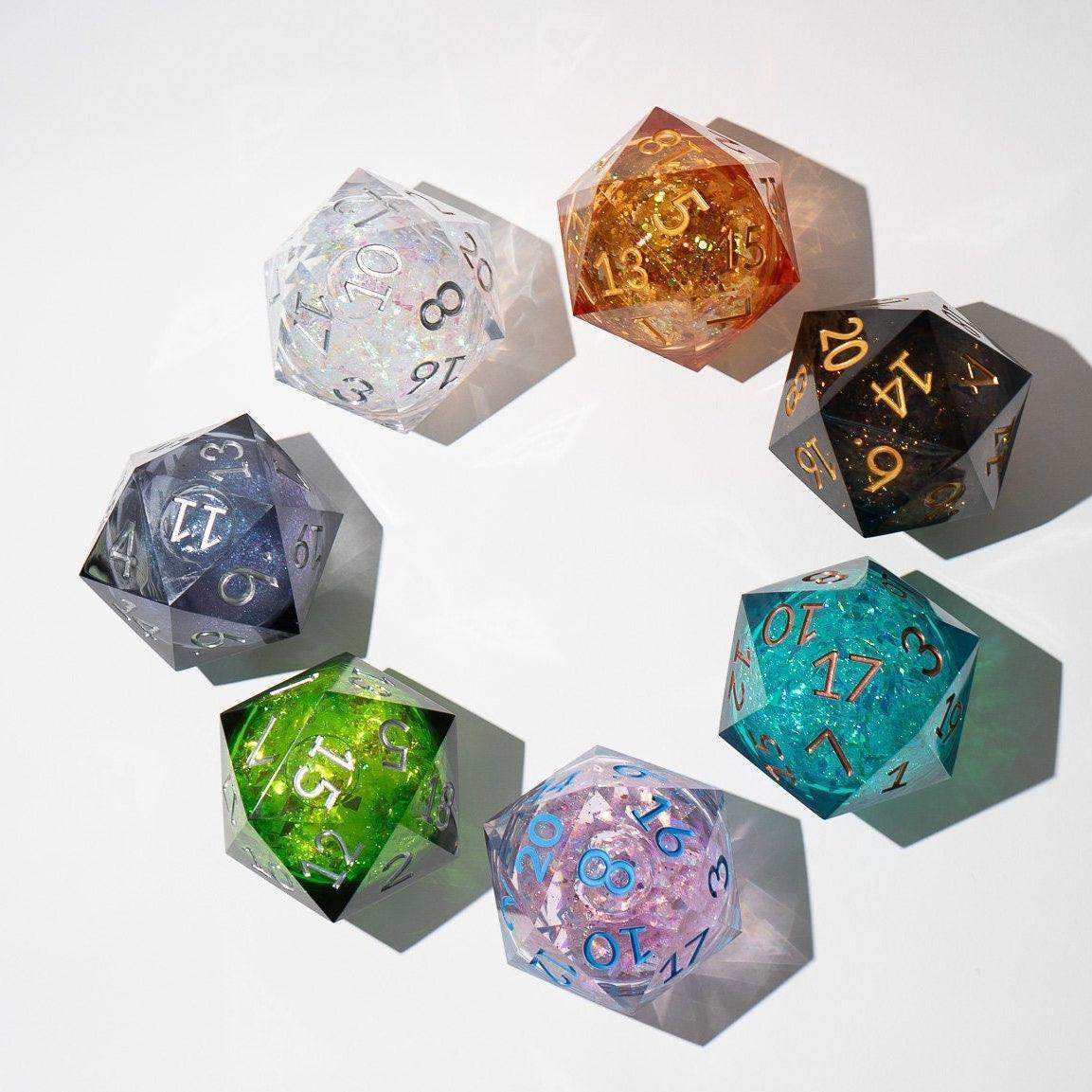 Massive Sea Green Teal Liquid Core 95MM Chonk Handmade Resin Dice And Box - Only 1 D20