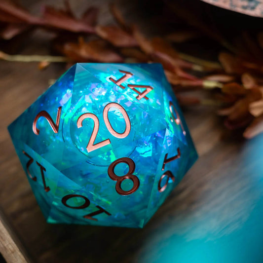 Massive Sea Green Teal Liquid Core 95MM Chonk Handmade Resin Dice And Box - Only 1 D20