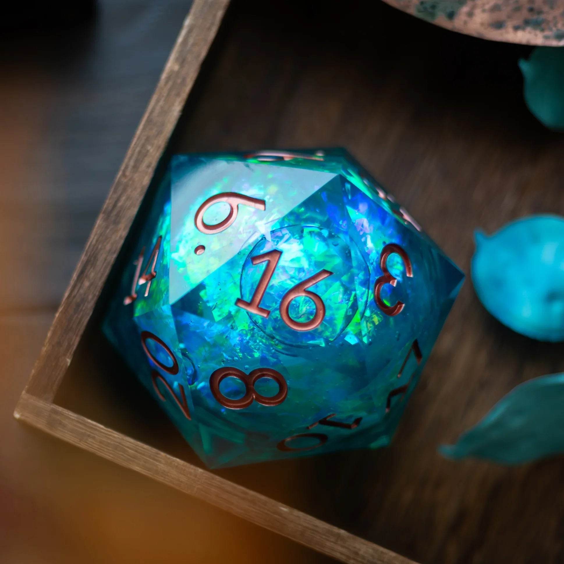 Massive Sea Green Teal Liquid Core 95MM Chonk Handmade Resin Dice And Box - Only 1 D20