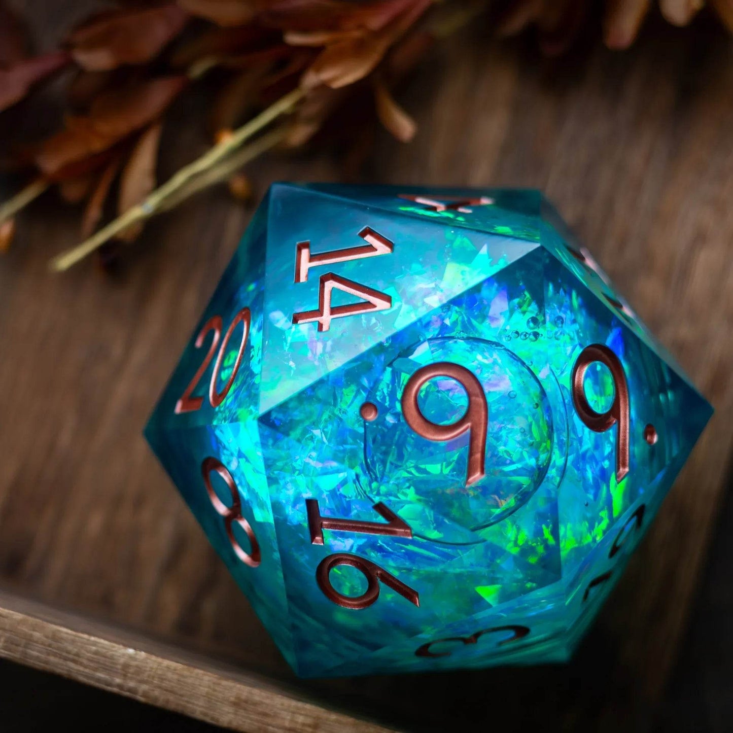 Massive Sea Green Teal Liquid Core 95MM Chonk Handmade Resin Dice And Box - Only 1 D20