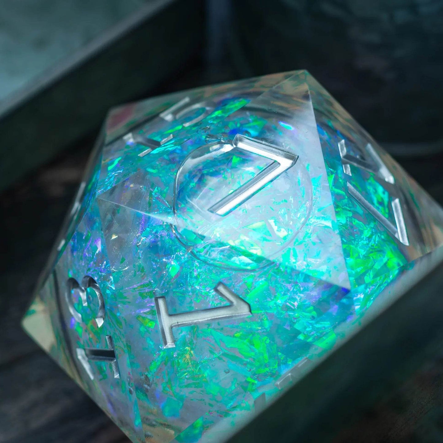 Massive Silver And Foil Liquid Core 95MM Chonk Handmade Resin Dice And Box - Only 1 D20
