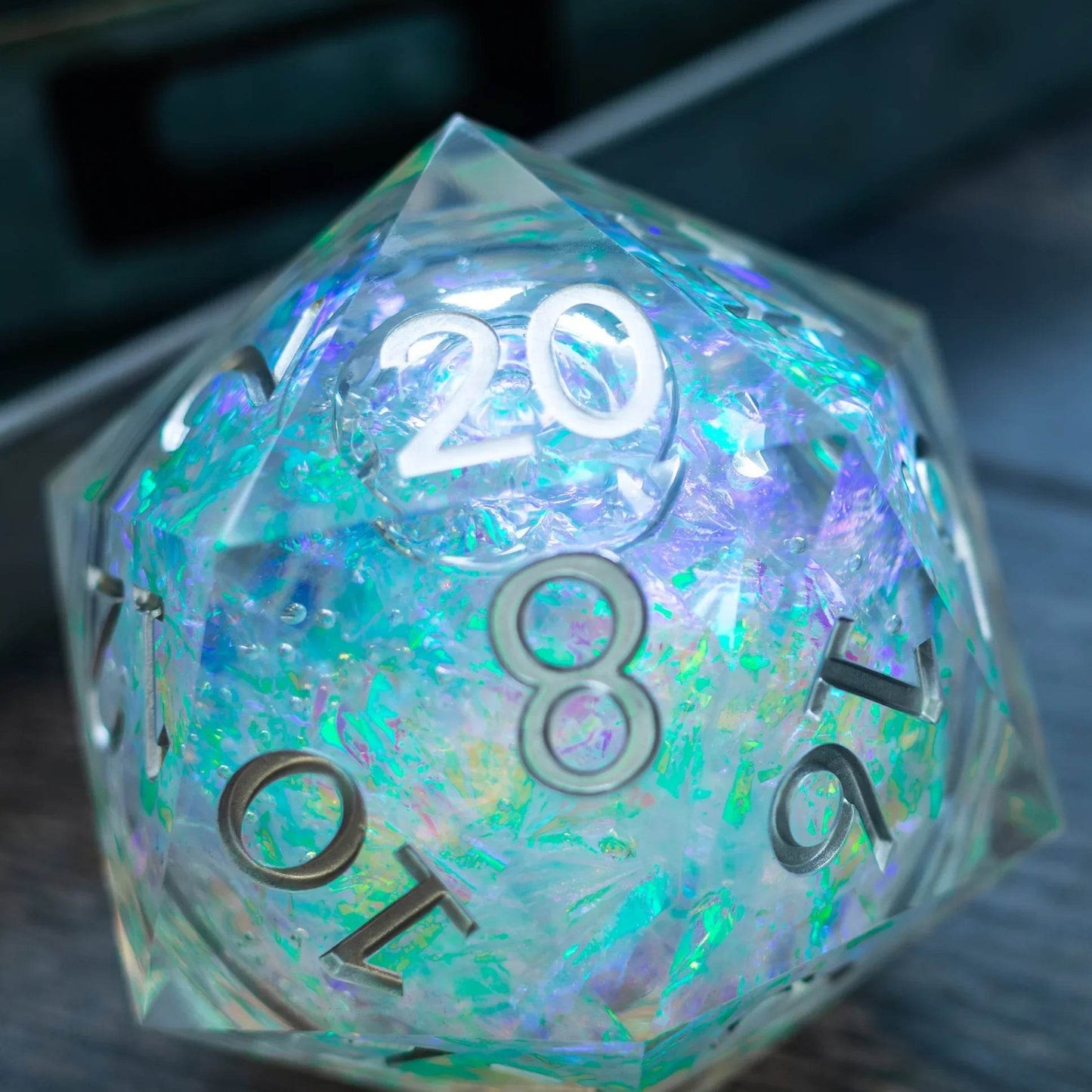 Massive Silver And Foil Liquid Core 95MM Chonk Handmade Resin Dice And Box - Only 1 D20