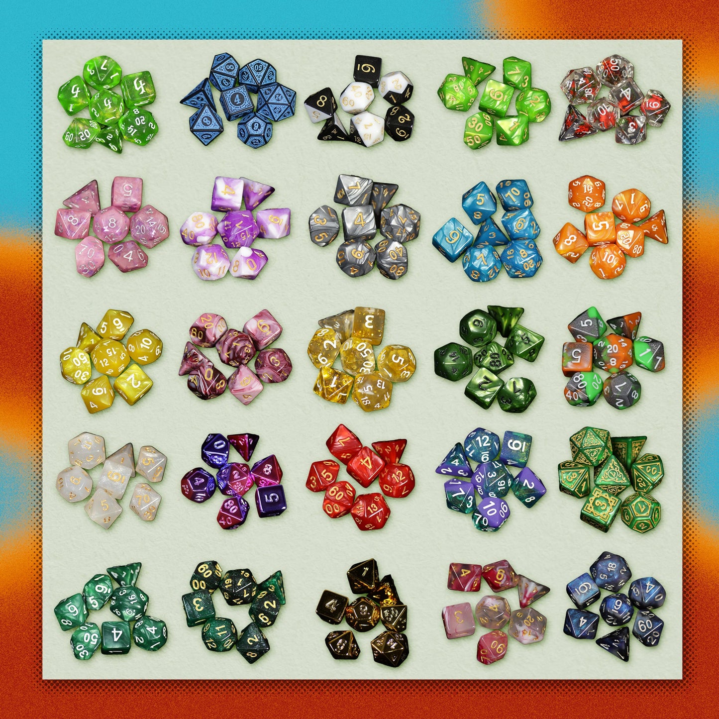 Mystery Dice 6 pack – 6 Dice Unique Sets in one cool bag, No Duplicates!