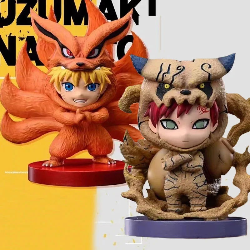 NARUTO Shippuden Chibi Figurines, Uzumaki Naruto and Gaara Tail Beast Form Action Figures Naruto Sandstorm Kawaii Cute Statues PVC Collection Toys 15cm