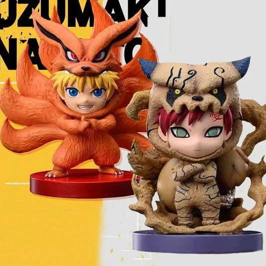 NARUTO Shippuden Chibi Figurines, Uzumaki Naruto and Gaara Tail Beast Form Action Figures Naruto Sandstorm Kawaii Cute Statues PVC Collection Toys 15cm