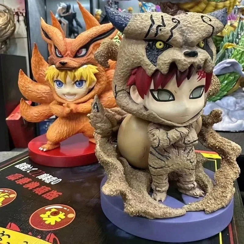NARUTO Shippuden Chibi Figurines, Uzumaki Naruto and Gaara Tail Beast Form Action Figures Naruto Sandstorm Kawaii Cute Statues PVC Collection Toys 15cm