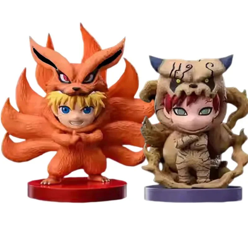 NARUTO Shippuden Chibi Figurines, Uzumaki Naruto and Gaara Tail Beast Form Action Figures Naruto Sandstorm Kawaii Cute Statues PVC Collection Toys 15cm