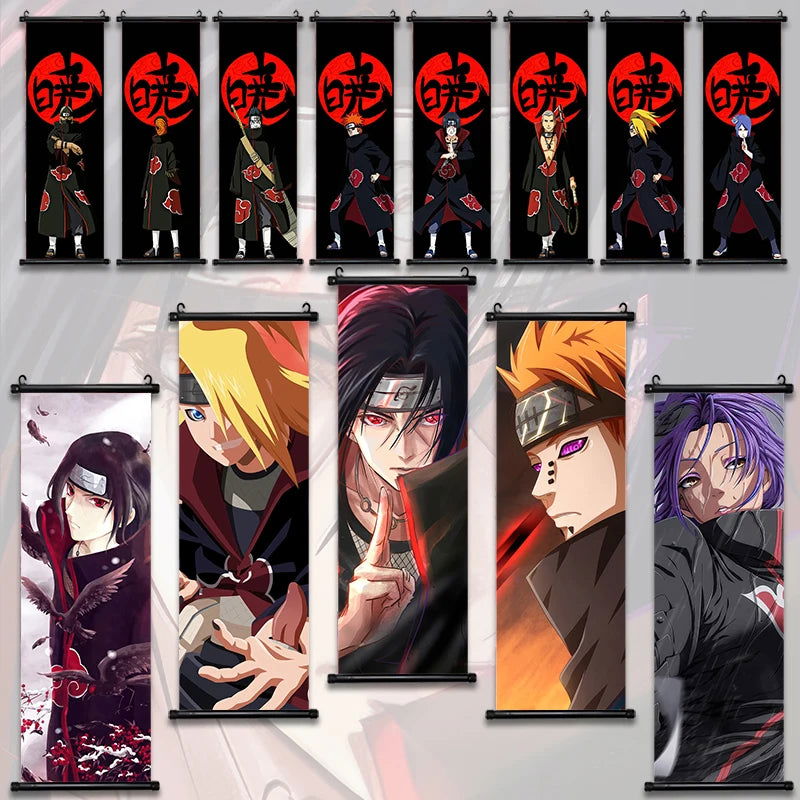 Naruto Shippuden Akatsuki Members Posters, Hot Japanese Anime Poster Scroll Style Canvas Wall Art Wall Hanging Home Decor