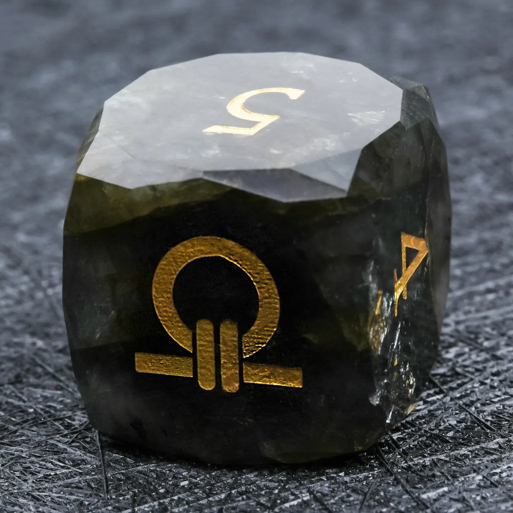 Kickstarter Dice - Natural Labradorite DND Gem Dice Set - Ring of Order